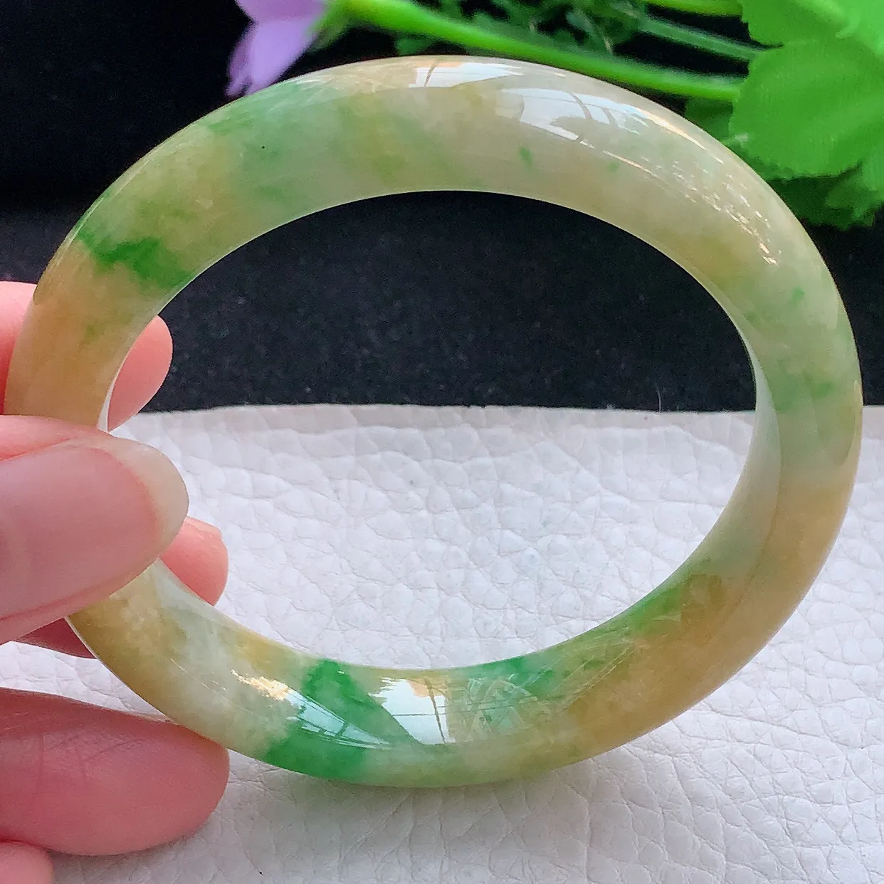 mq自然光56*12*8.5平安镯 翡翠a货玉手镯三彩宽边珠宝玉手环