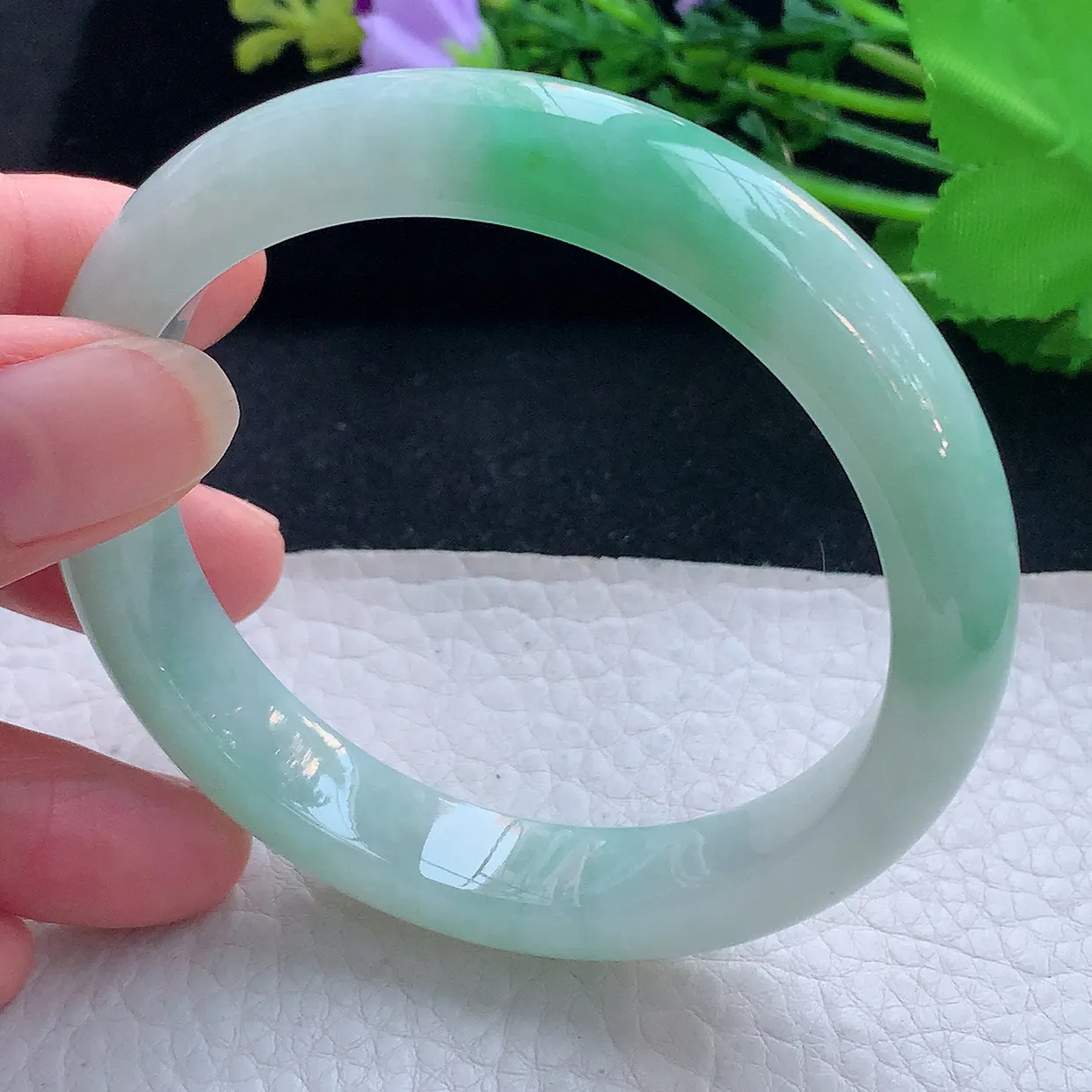 xx自然光59*11.8*8.2平安镯 翡翠a货玉手镯飘绿宽边珠宝玉手环