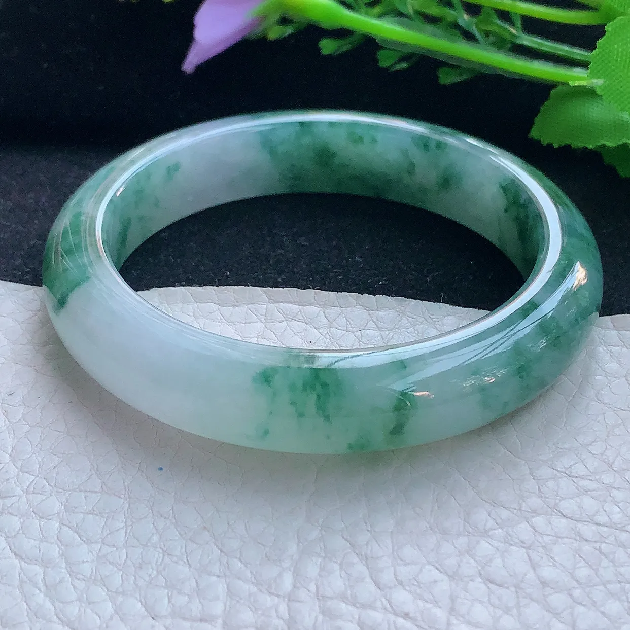 mq自然光56*12.5*8.5平安镯 翡翠a货玉手镯冰飘花宽边珠宝玉手环