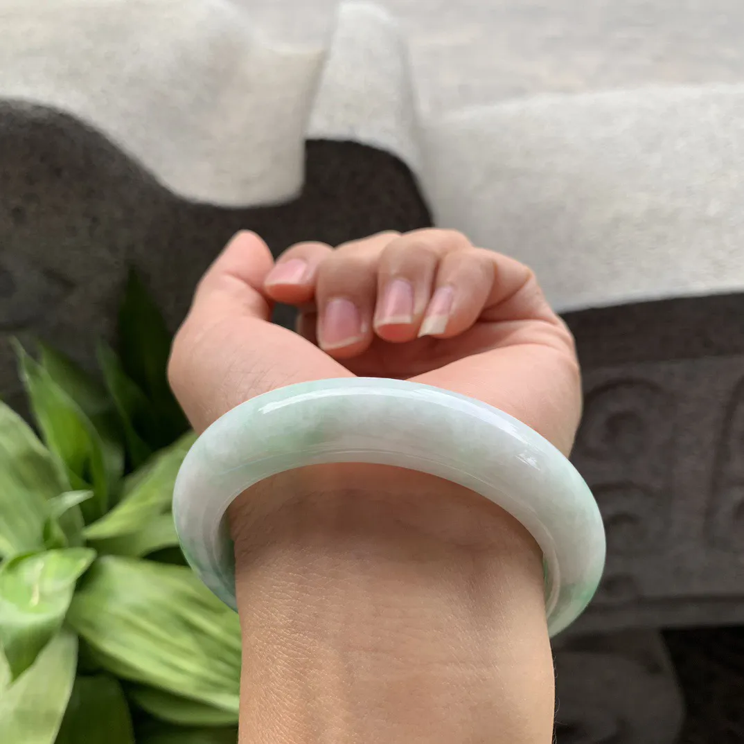 圈口56.9-13.1-10.1 【白底青正圈手镯】正圈56 57可戴