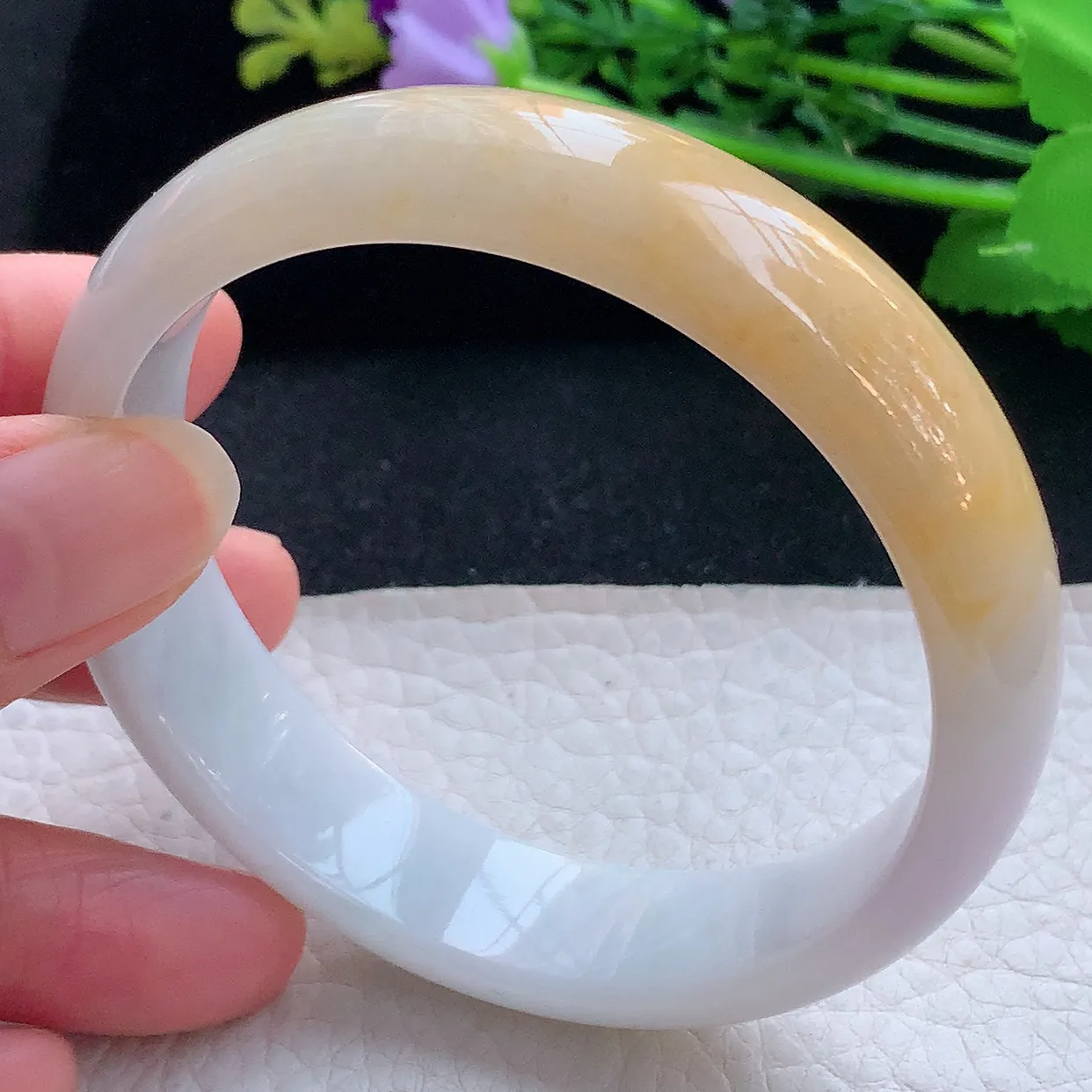 mq自然光59*14.5*7招财平安镯 翡翠a货玉手镯双彩宽边珠宝玉手环