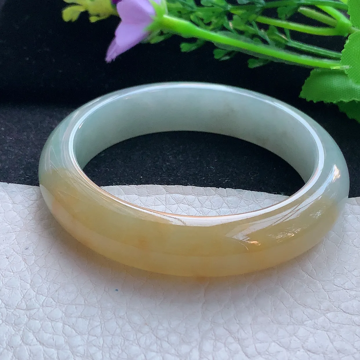 mq自然光55.8*13.5*8.6平安镯 翡翠a货玉手镯半山半水双彩宽边珠宝玉手环