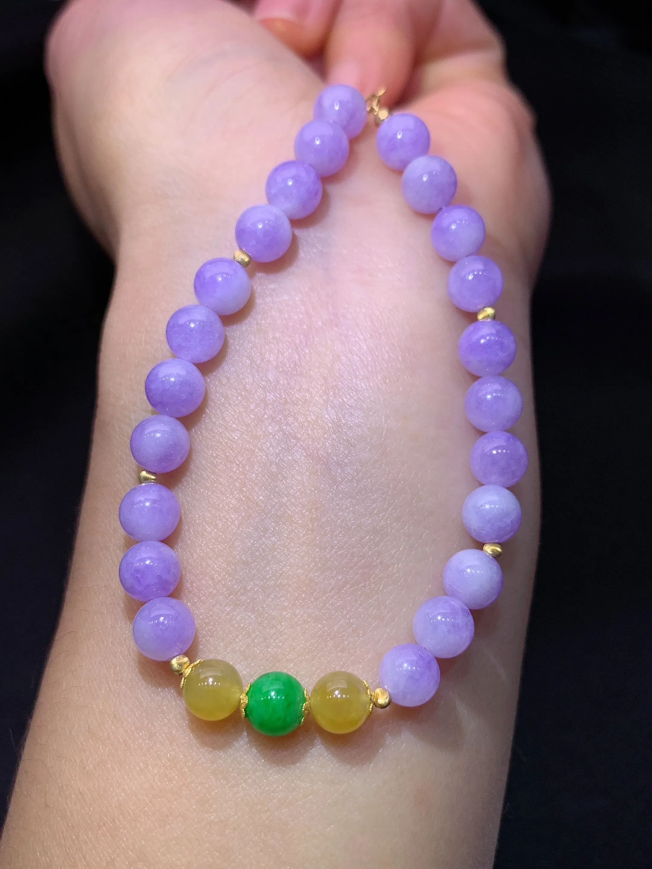 冰紫罗兰圆珠手串，手链，18k金配饰，冰润鲜艳，种水足，尺寸6.1