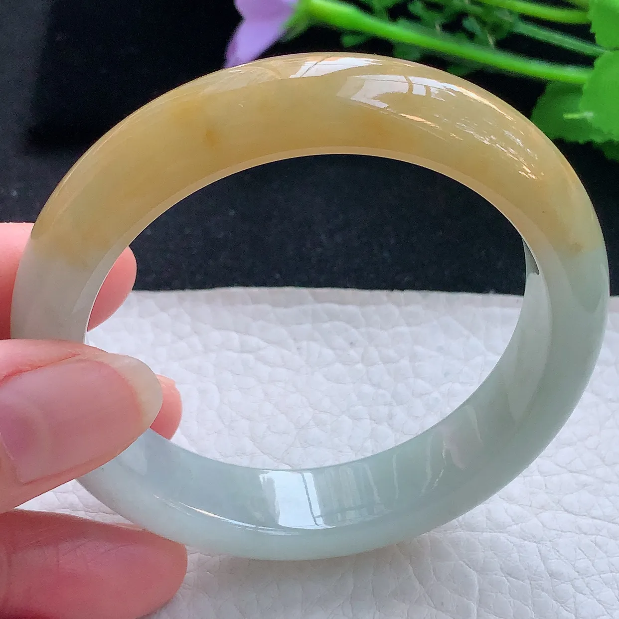 mq自然光55.8*13.5*8.6平安镯 翡翠a货玉手镯半山半水双彩宽边珠宝玉手环