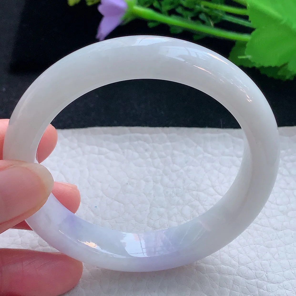 xx自然光57*12.5*8.8平安镯 翡翠a货玉手镯飘紫宽边珠宝玉手环