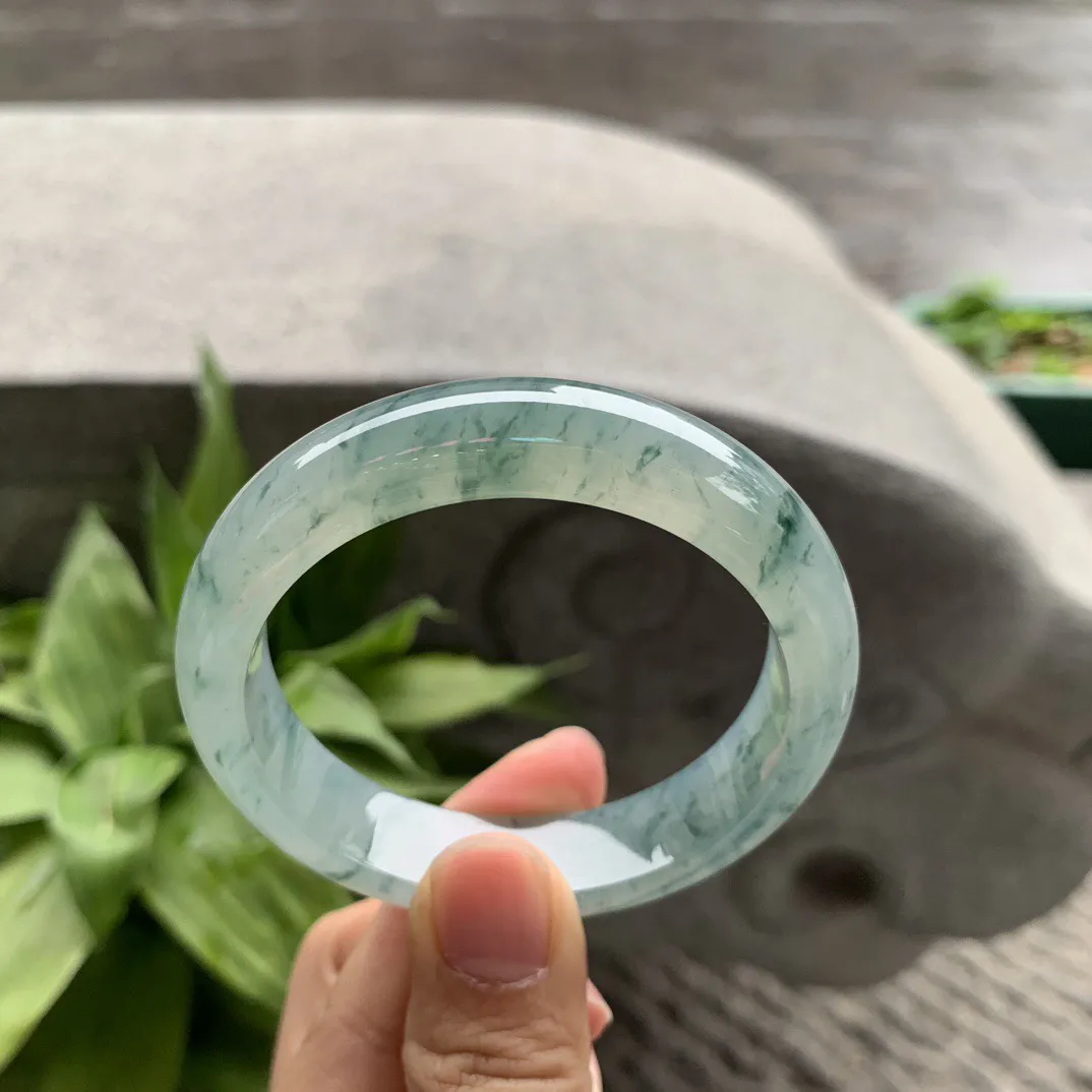 小圈口52.3-12.6-7.9 【冰种飘花正圈手镯】正圈52 53可戴