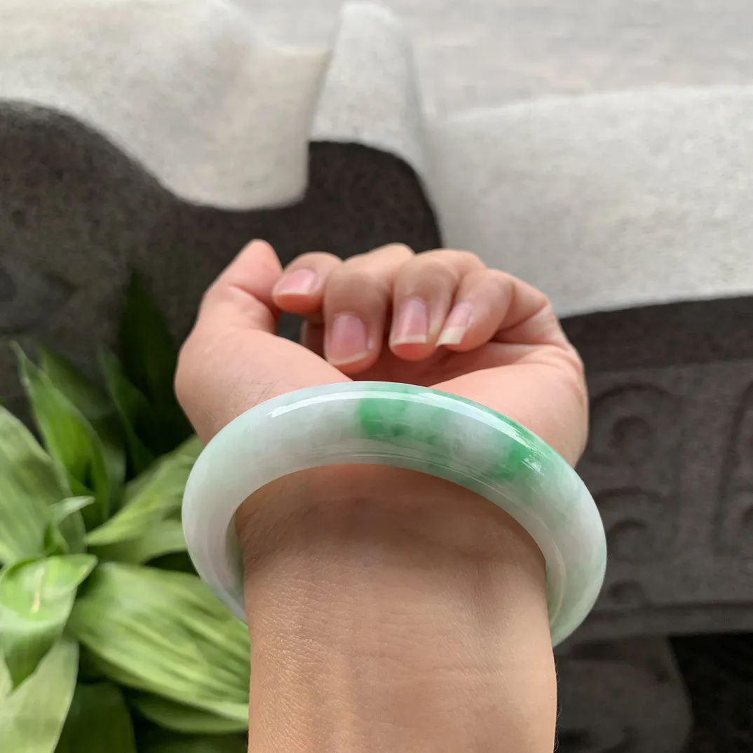 圈口56.9-13.1-10.1 【白底青正圈手镯】正圈56 57可戴