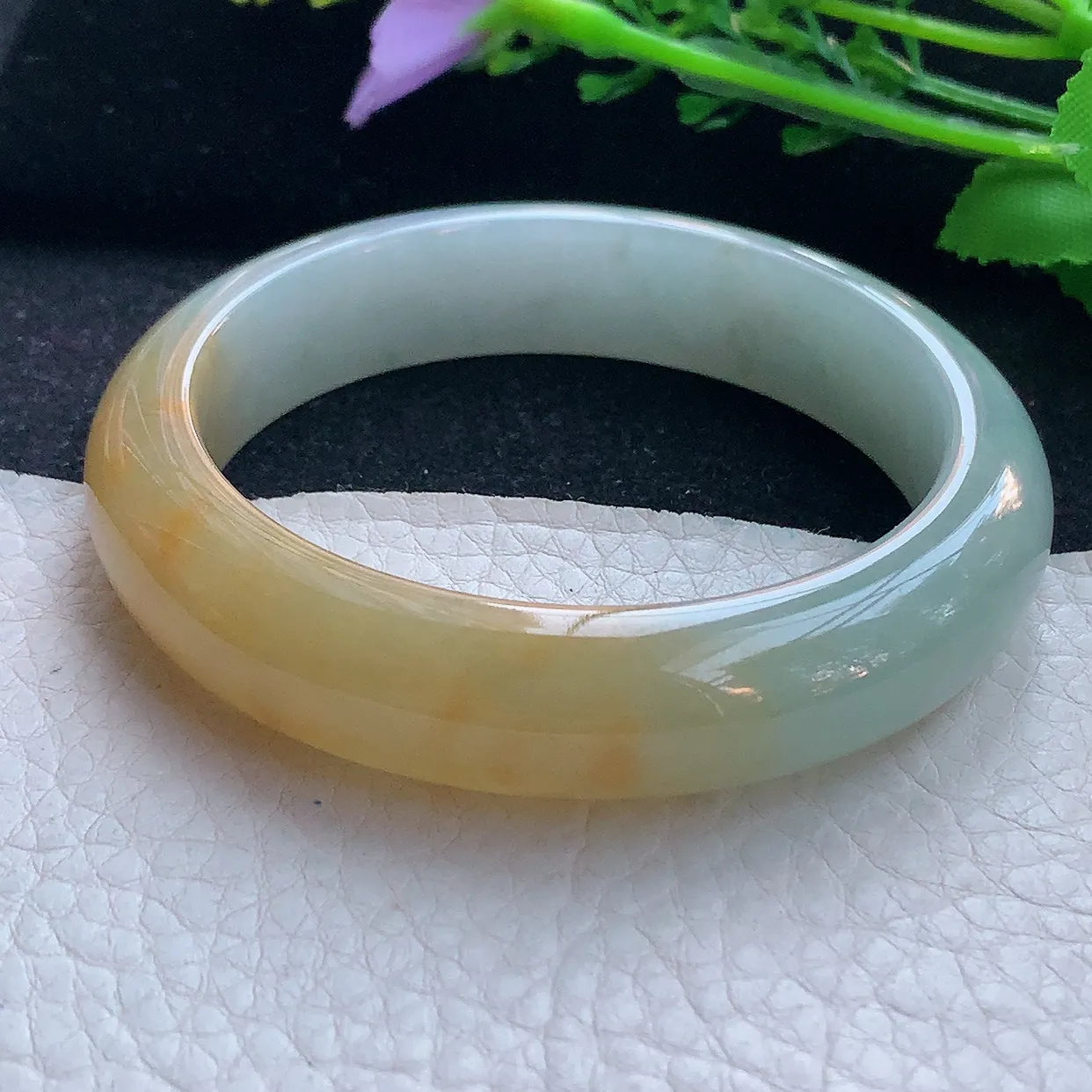 mq自然光55.8*13.5*8.6平安镯 翡翠a货玉手镯半山半水双彩宽边珠宝玉手环