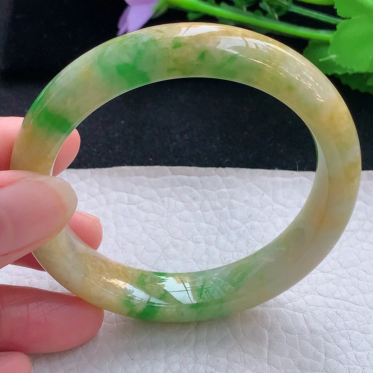 mq自然光56*12*8.5平安镯 翡翠a货玉手镯三彩宽边珠宝玉手环