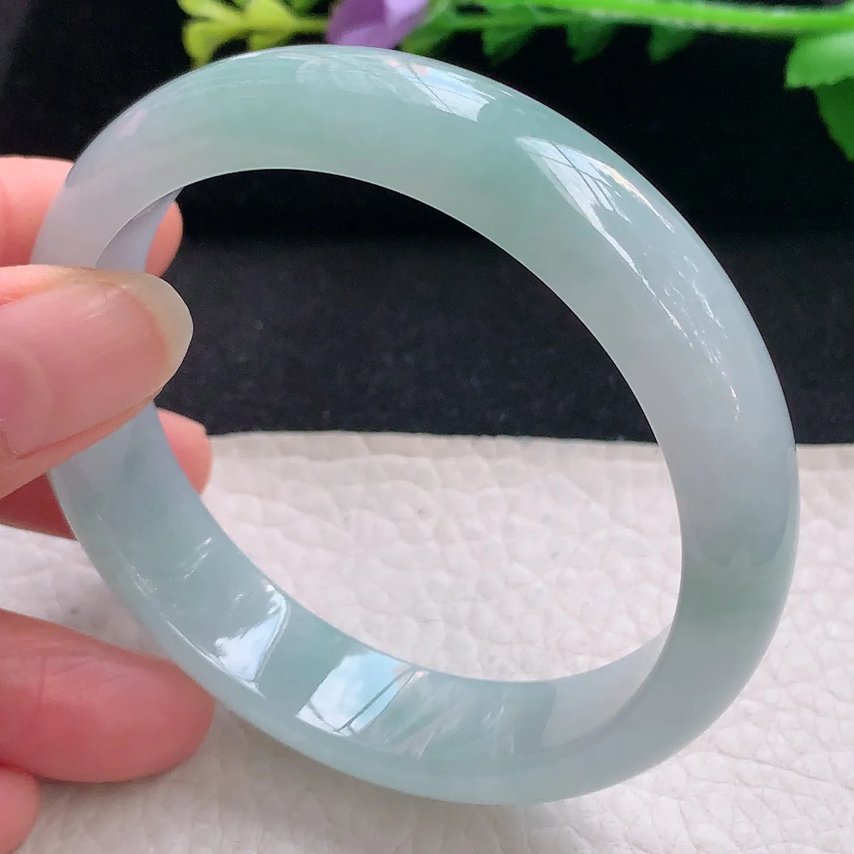 js自然光58*13.8*7.2平安镯 翡翠a货玉手镯冰晴宽边珠宝玉手环