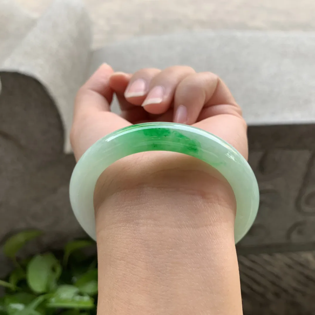 小圈口51.8-9.8 【飘阳绿圆条手镯】圆条51 52可戴
