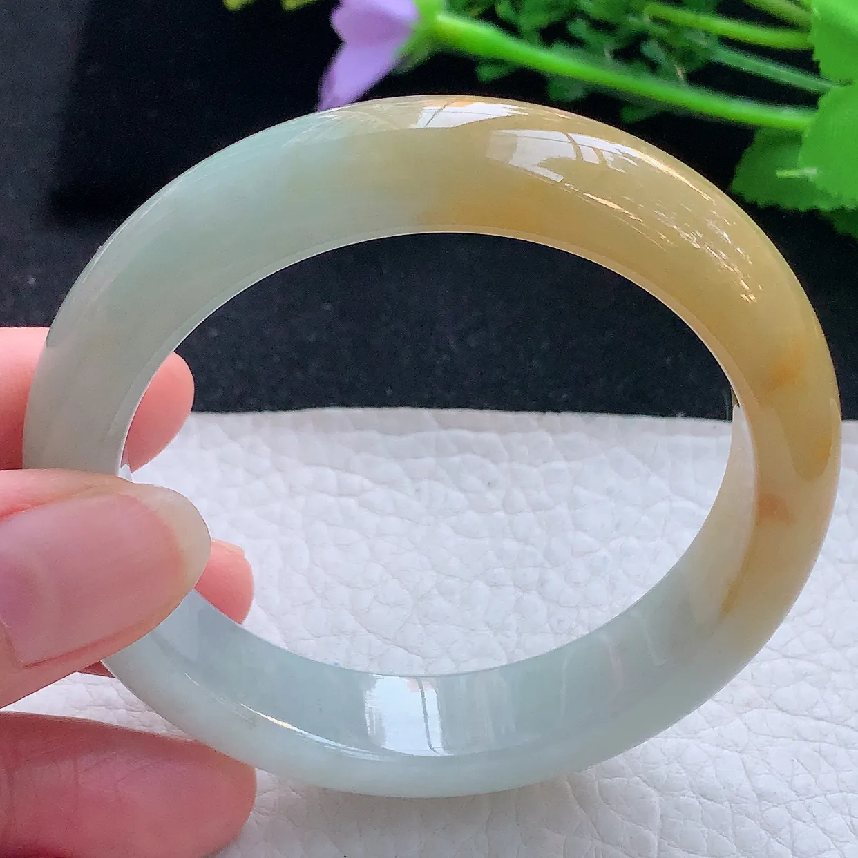 mq自然光55.8*13.5*8.6平安镯 翡翠a货玉手镯半山半水双彩宽边珠宝玉手环