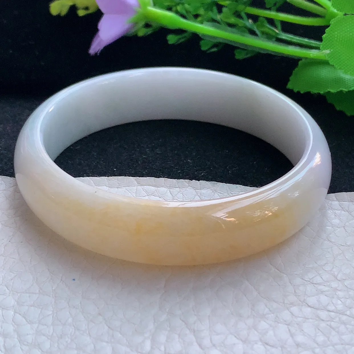 mq自然光59*14.5*7招财平安镯 翡翠a货玉手镯双彩宽边珠宝玉手环