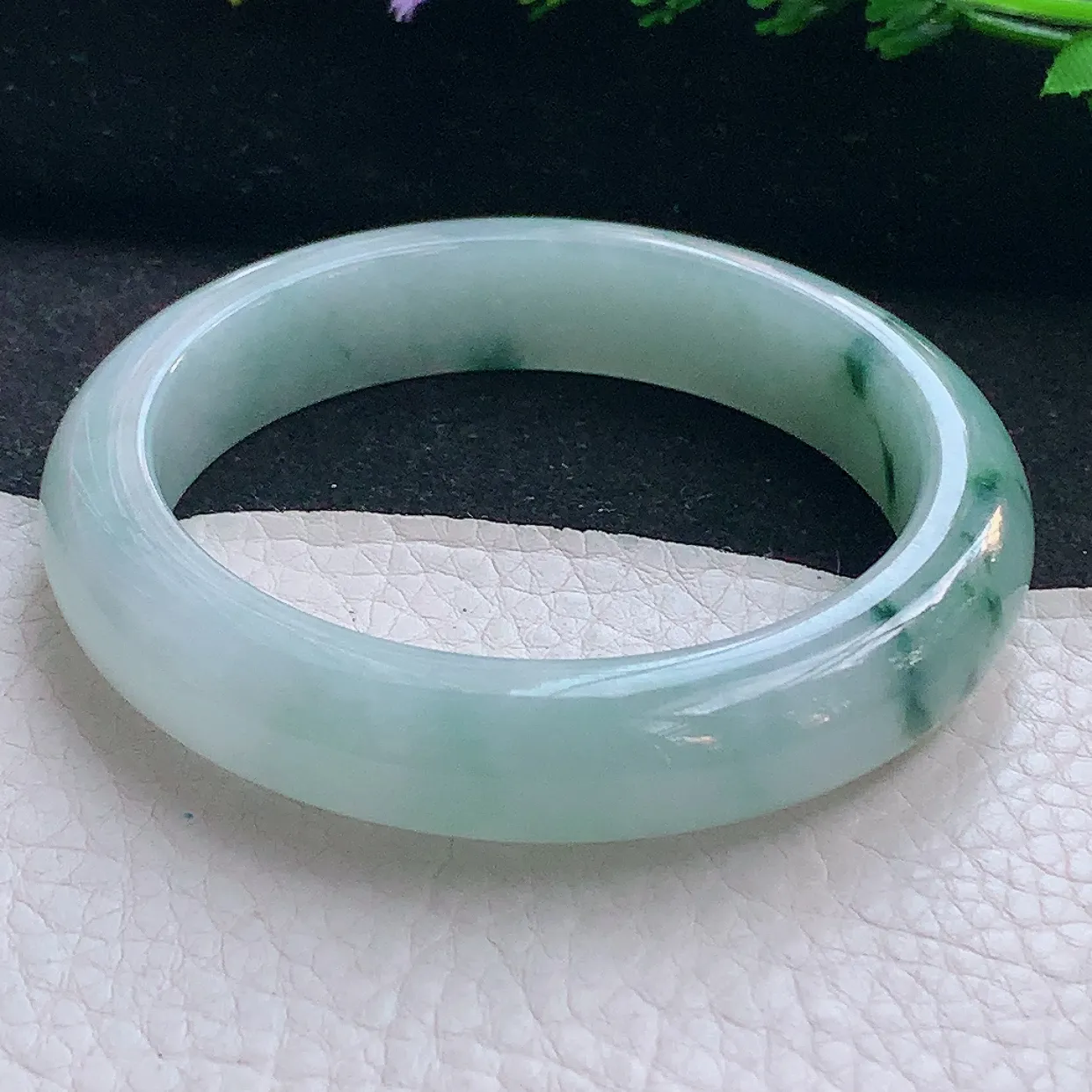 r自然光56.5*12.6*8.8平安镯 翡翠a货玉手镯飘花宽边珠宝玉手环