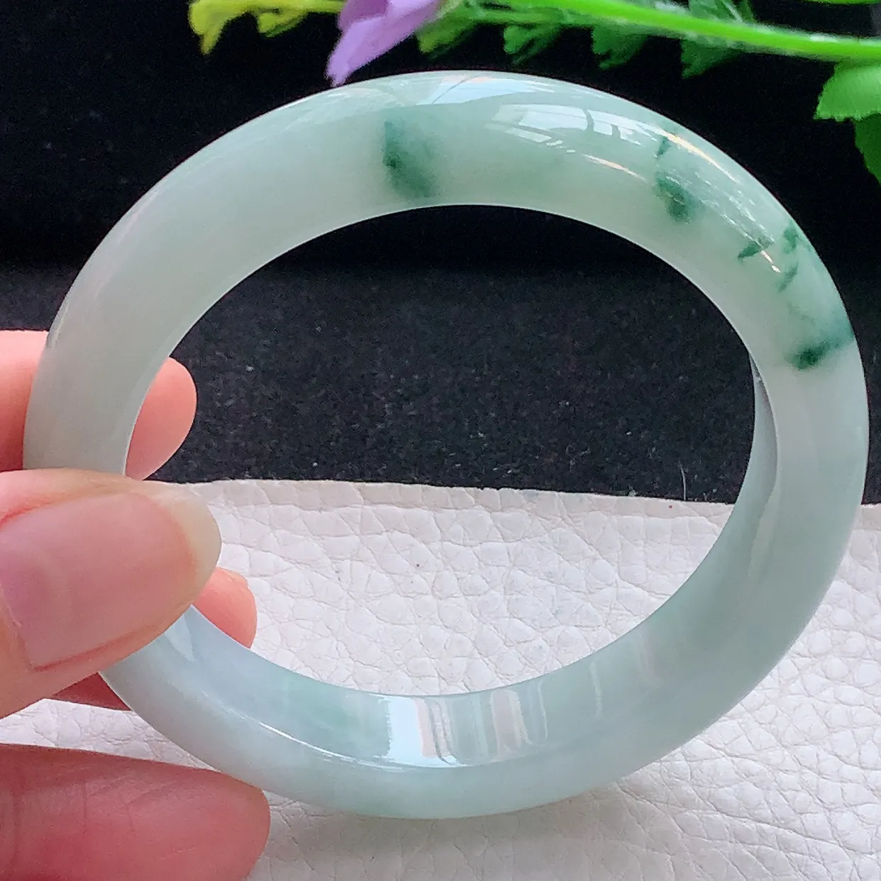 r自然光56.5*12.6*8.8平安镯 翡翠a货玉手镯飘花宽边珠宝玉手环