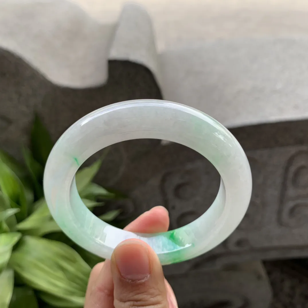 小圈口 53.9-12.4-9.3【冰飘阳绿正圈手镯】正圈54 55可戴