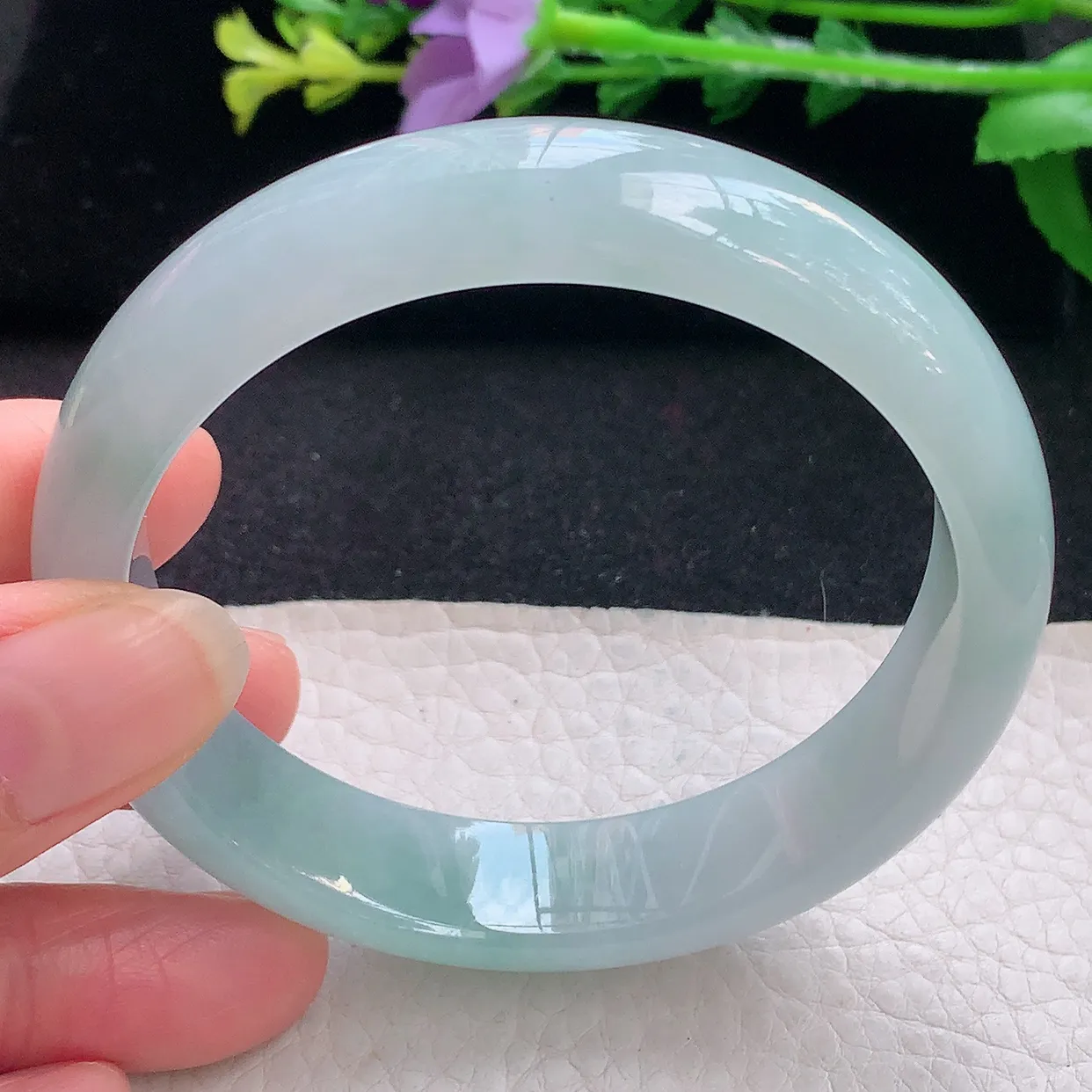 js自然光58*13.8*7.2平安镯 翡翠a货玉手镯冰晴宽边珠宝玉手环