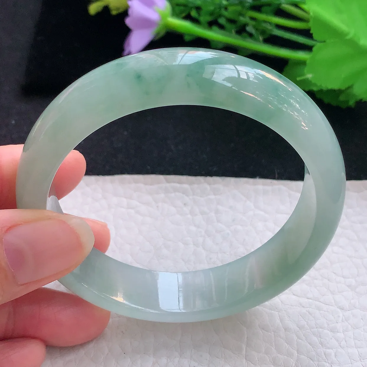 r自然光58.8*15*8轮胎镯 翡翠a货玉手镯冰飘花宽边珠宝玉手环