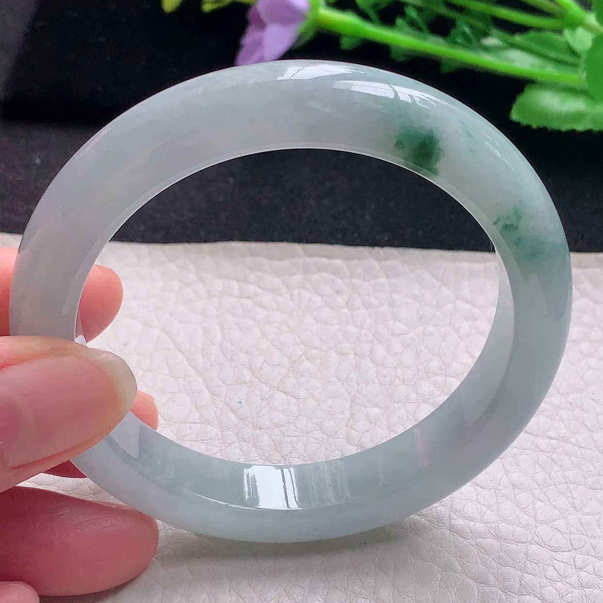 nr自然光57.5*11.5*8.6平安镯 翡翠a货玉手镯冰飘花宽边珠宝玉手环