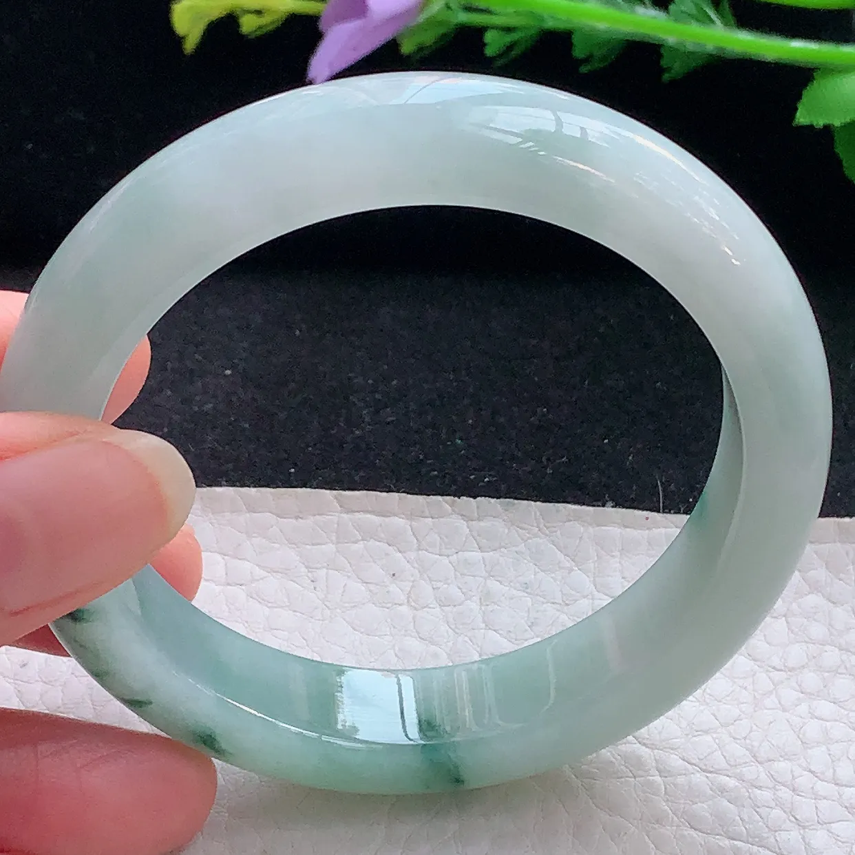 r自然光56.5*12.6*8.8平安镯 翡翠a货玉手镯飘花宽边珠宝玉手环