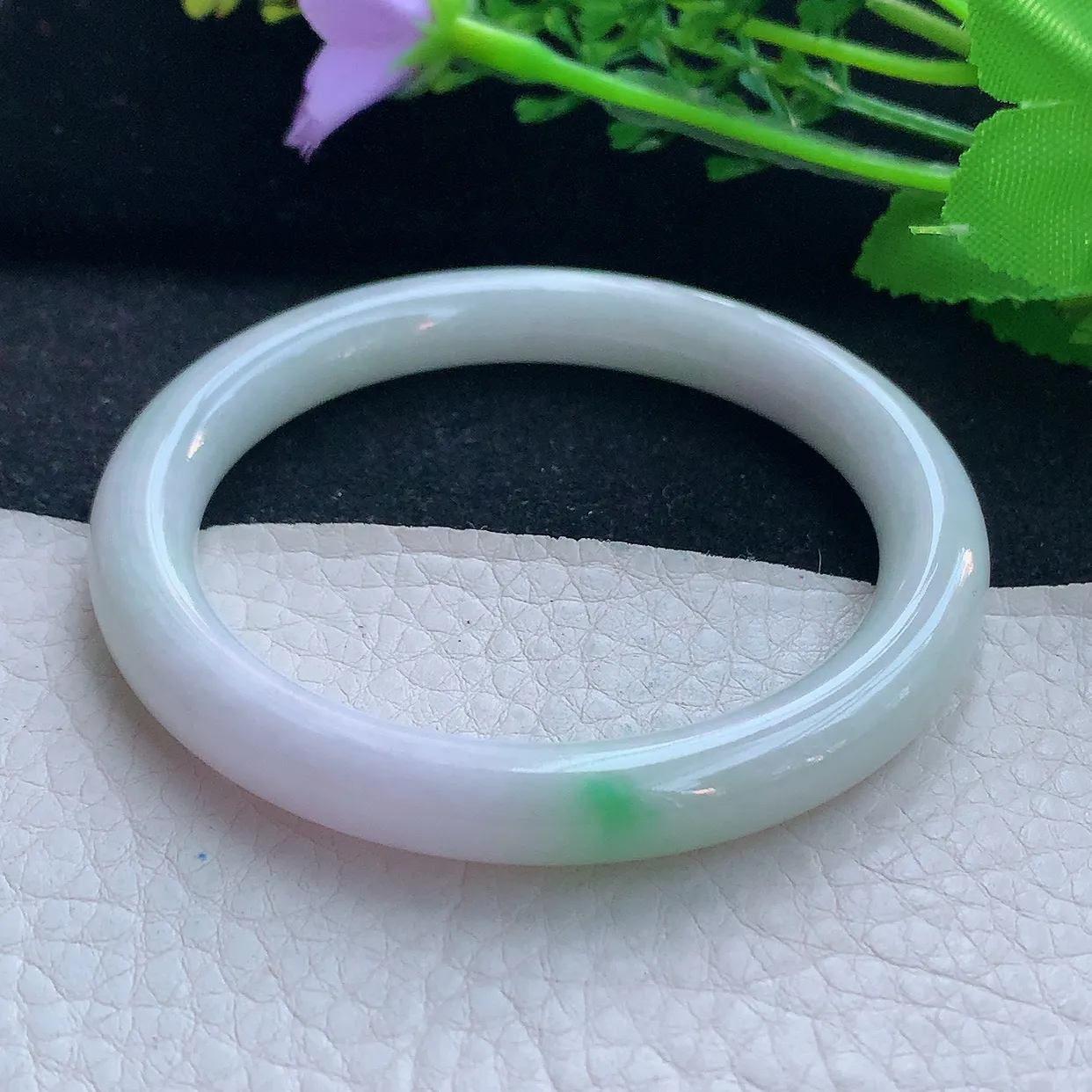 xx自然光54*8.2美人镯 翡翠a货玉手镯淡春带彩圆条珠宝玉手环