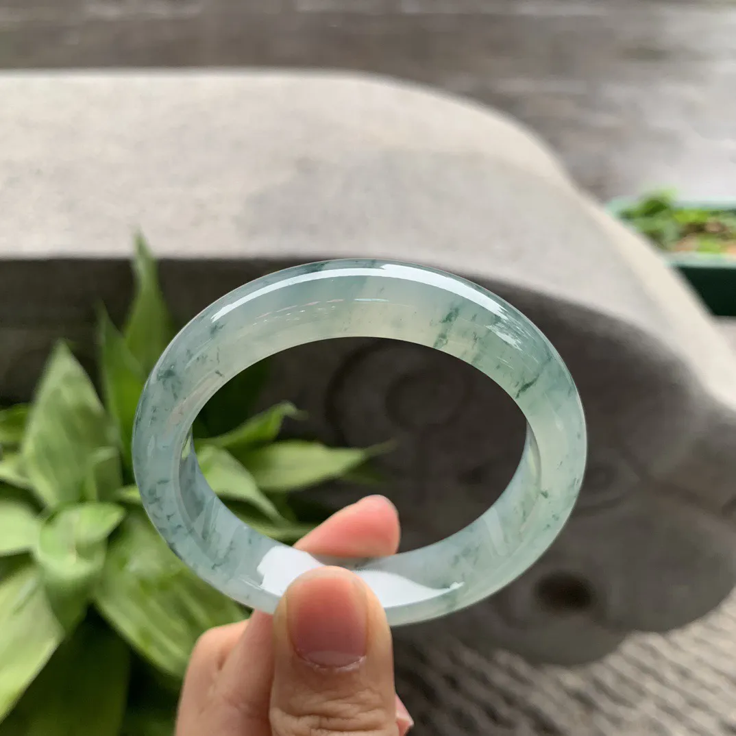 小圈口52.3-12.6-7.9 【冰种飘花正圈手镯】正圈52 53可戴