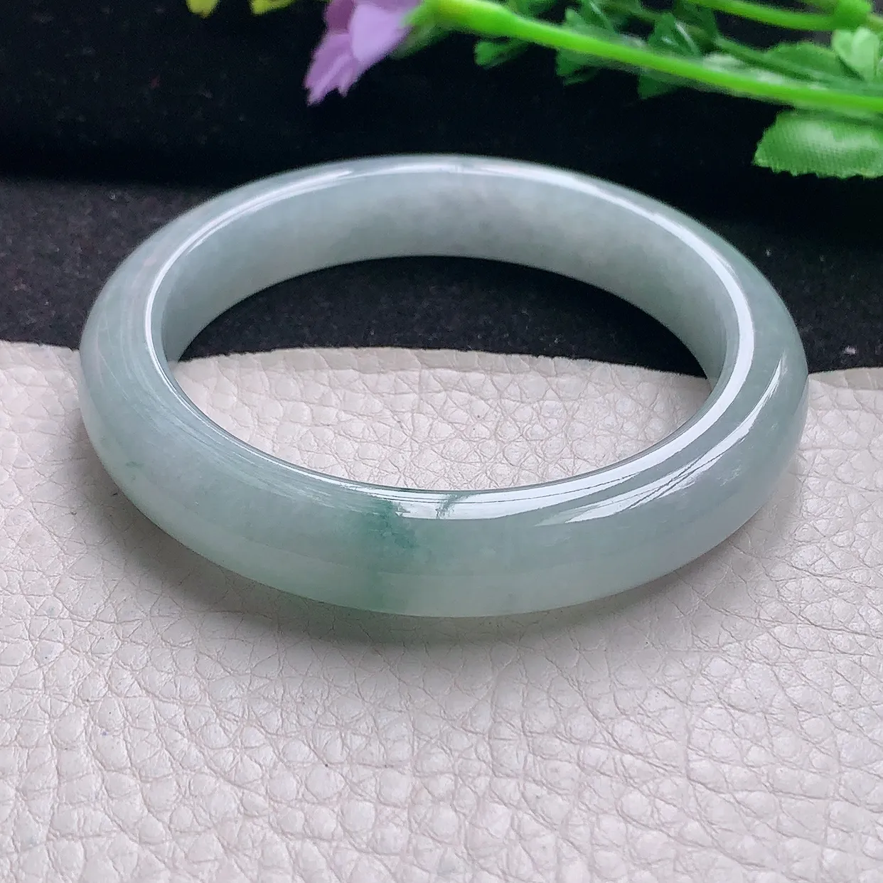 nr自然光57.5*11.5*8.6平安镯 翡翠a货玉手镯冰飘花宽边珠宝玉手环