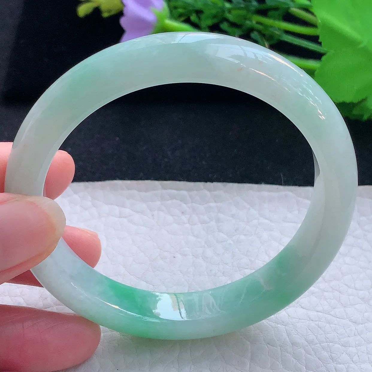 xx自然光59*11.8*8.2平安镯 翡翠a货玉手镯飘绿宽边珠宝玉手环