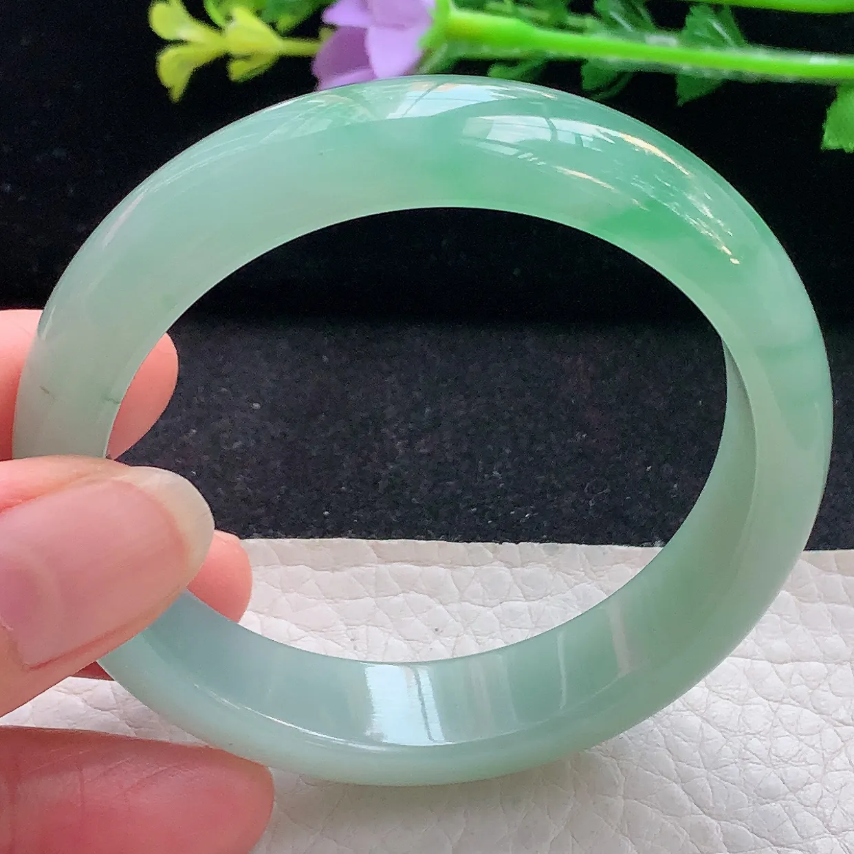 r自然光54.5*13.3*7.6平安镯 翡翠a货玉手镯冰绿宽边珠宝玉手环