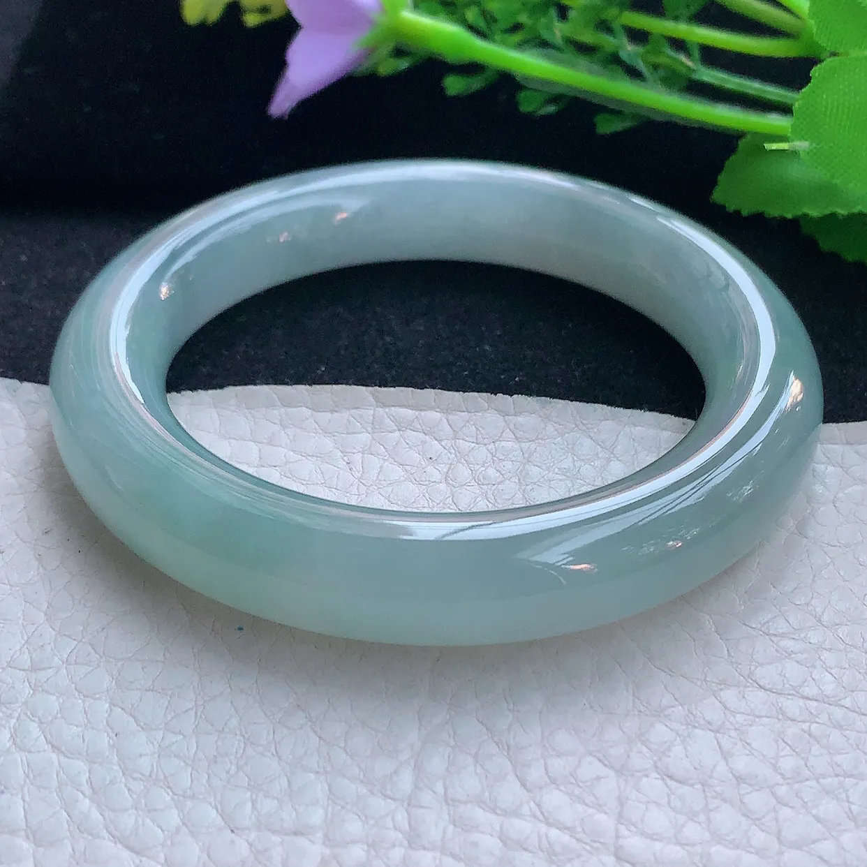 cc自然光55.5*11.5胖圆镯 翡翠a货玉手镯冰胶清新圆条珠宝玉手环