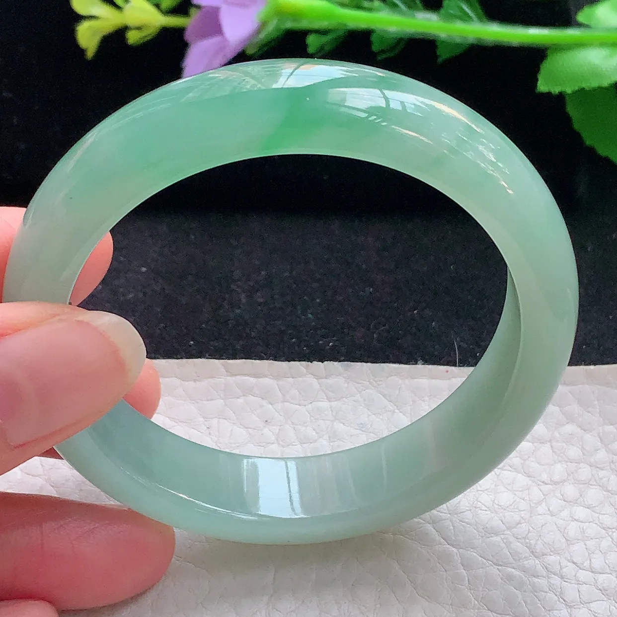 r自然光54.5*13.3*7.6平安镯 翡翠a货玉手镯冰绿宽边珠宝玉手环