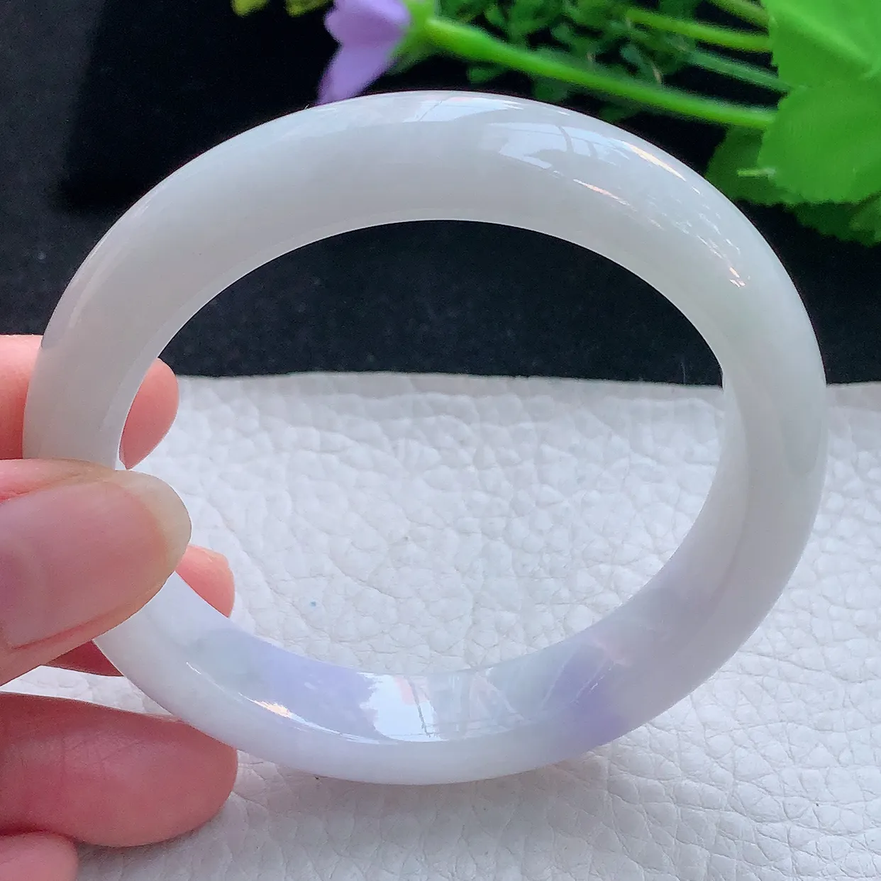 xx自然光57*12.5*8.8平安镯 翡翠a货玉手镯飘紫宽边珠宝玉手环