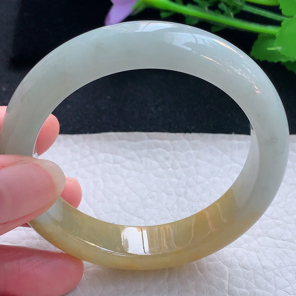 mq自然光55.8*13.5*8.6平安镯 翡翠a货玉手镯半山半水双彩宽边珠宝玉手环