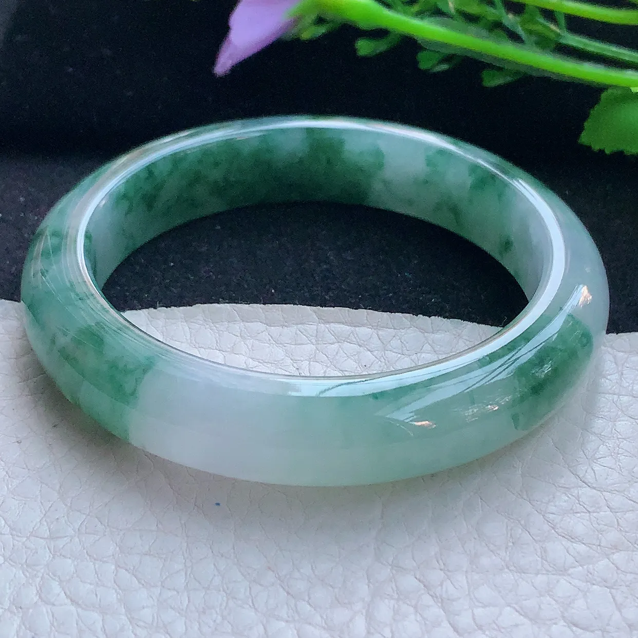 mq自然光56*12.5*8.5平安镯 翡翠a货玉手镯冰飘花宽边珠宝玉手环