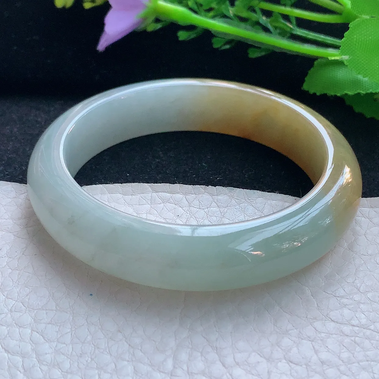 mq自然光55.8*13.5*8.6平安镯 翡翠a货玉手镯半山半水双彩宽边珠宝玉手环