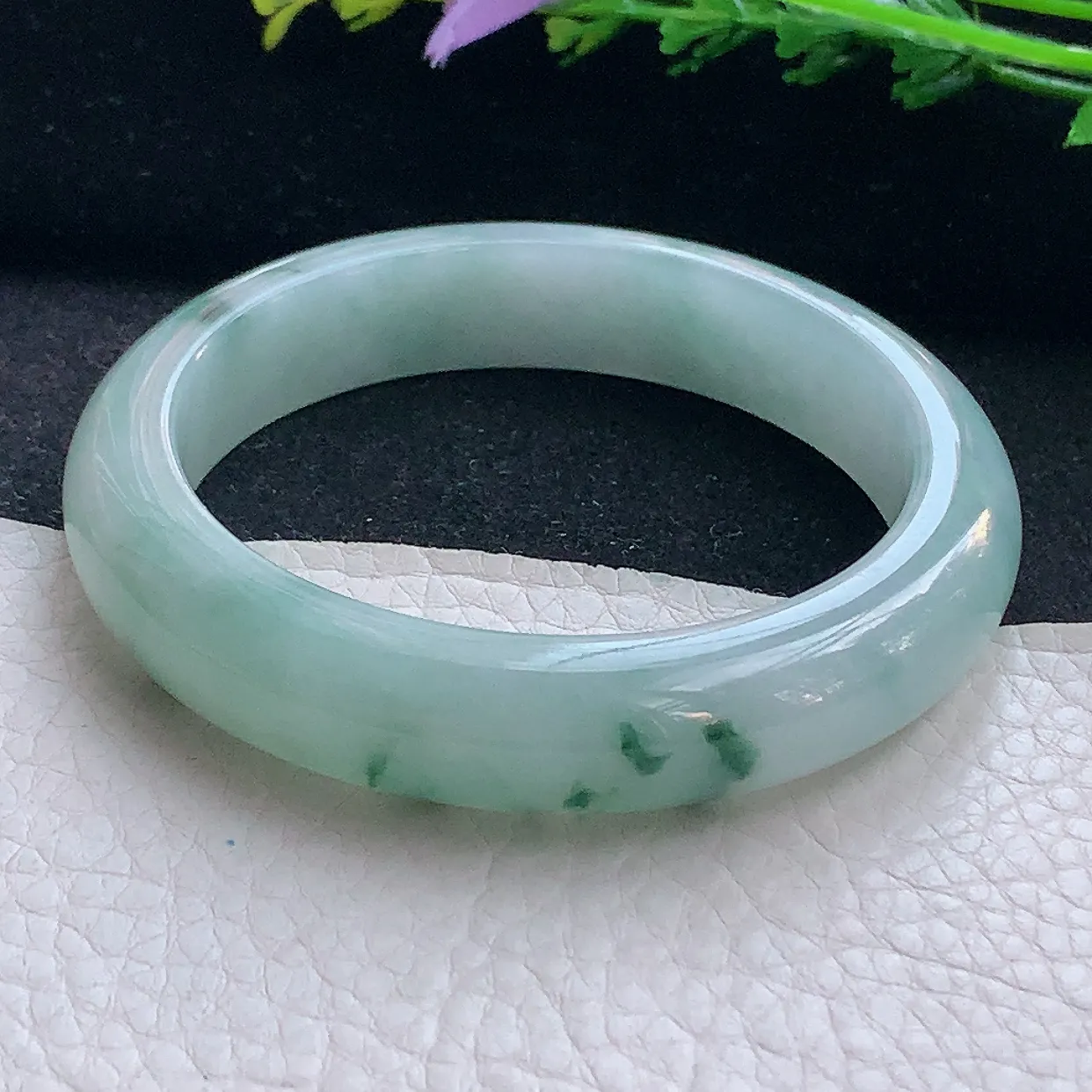 r自然光56.5*12.6*8.8平安镯 翡翠a货玉手镯飘花宽边珠宝玉手环