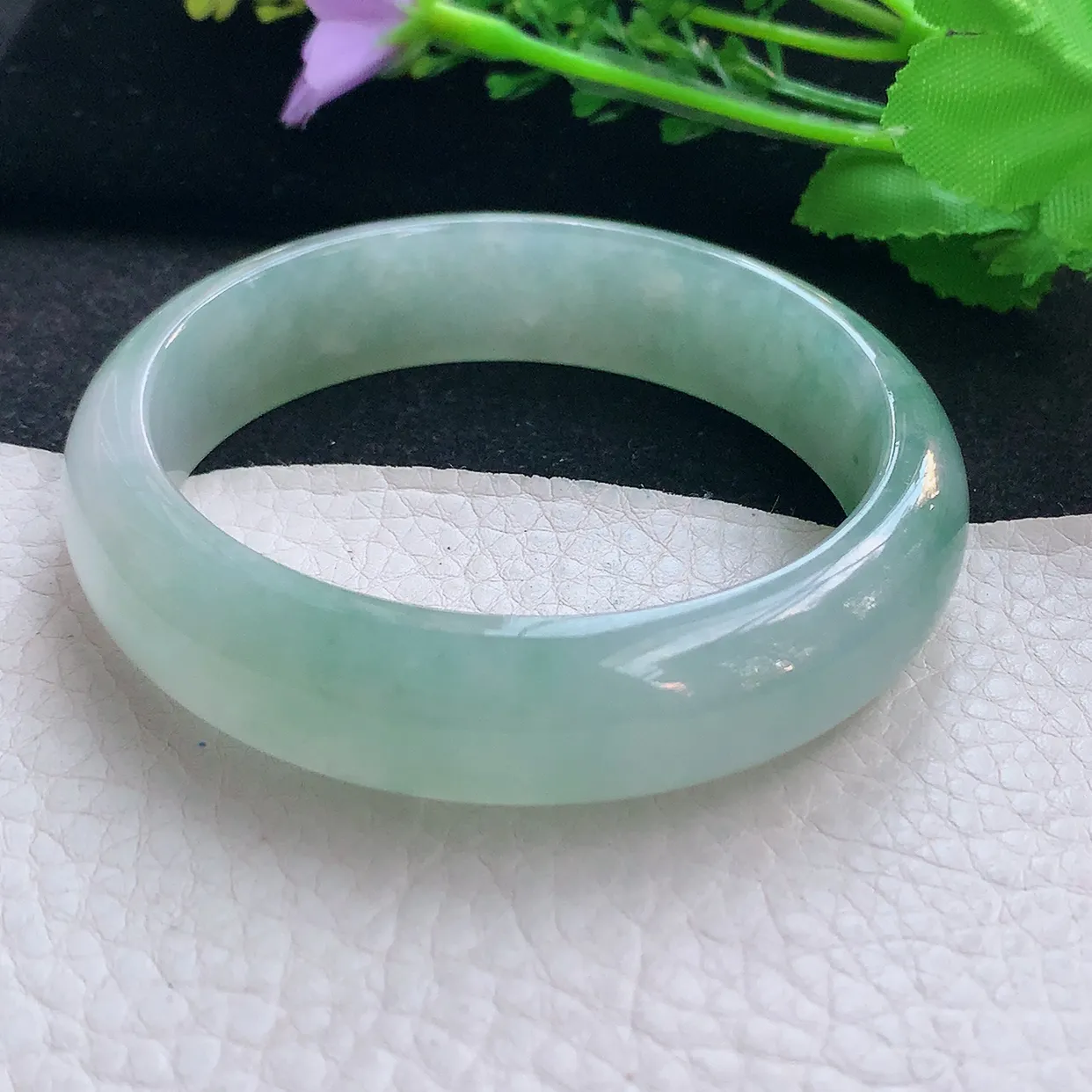 r自然光58.8*15*8轮胎镯 翡翠a货玉手镯冰飘花宽边珠宝玉手环