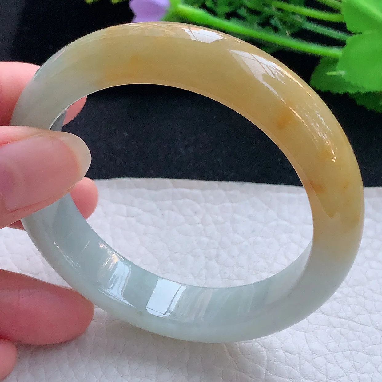 mq自然光55.8*13.5*8.6平安镯 翡翠a货玉手镯半山半水双彩宽边珠宝玉手环