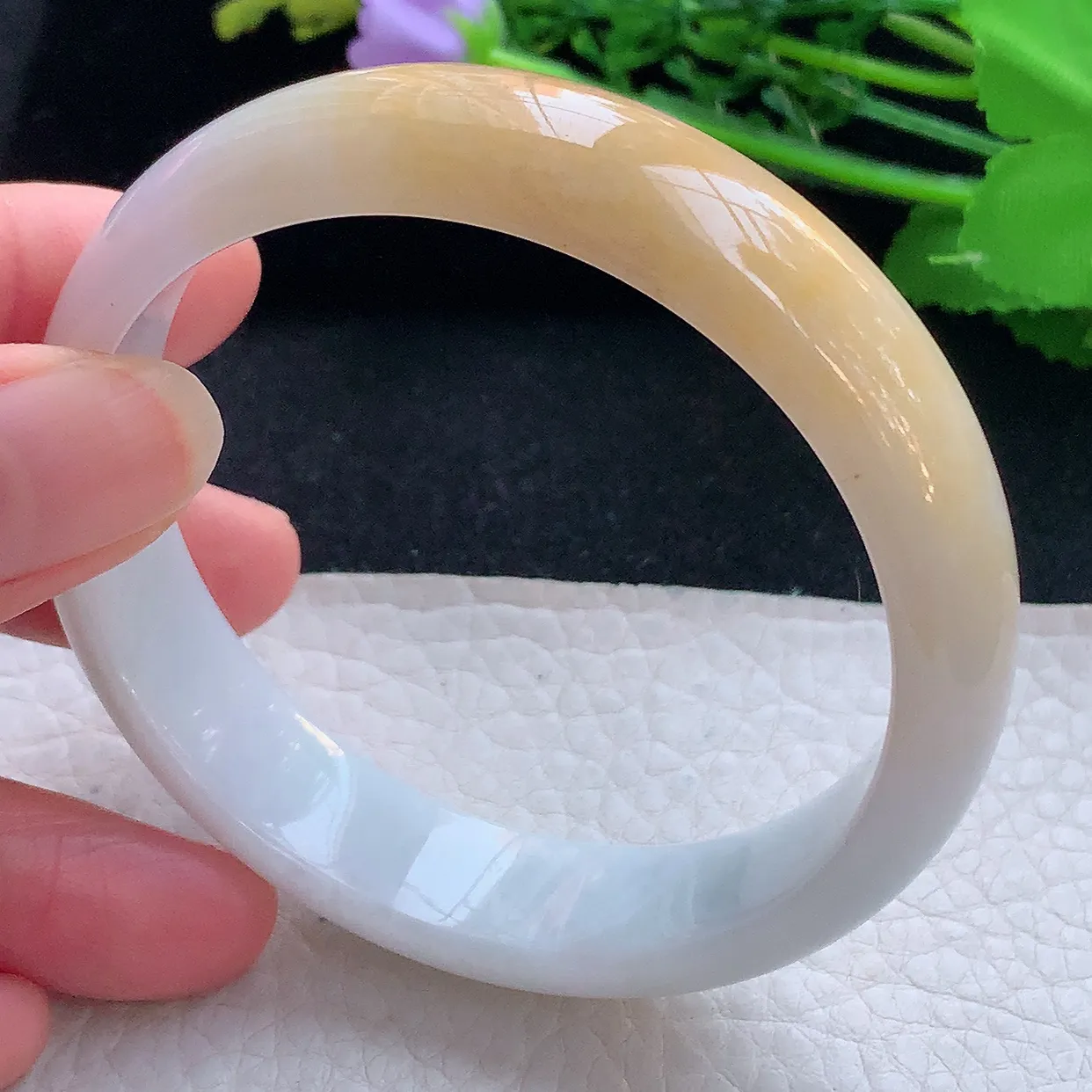 mq自然光59*14.5*7招财平安镯 翡翠a货玉手镯双彩宽边珠宝玉手环