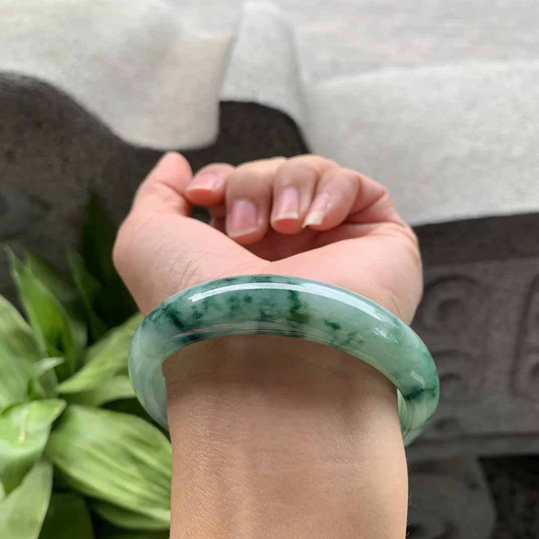 大圈口 58.2-13.3-7.7【飘绿花正圈手镯】正圈58 59可戴