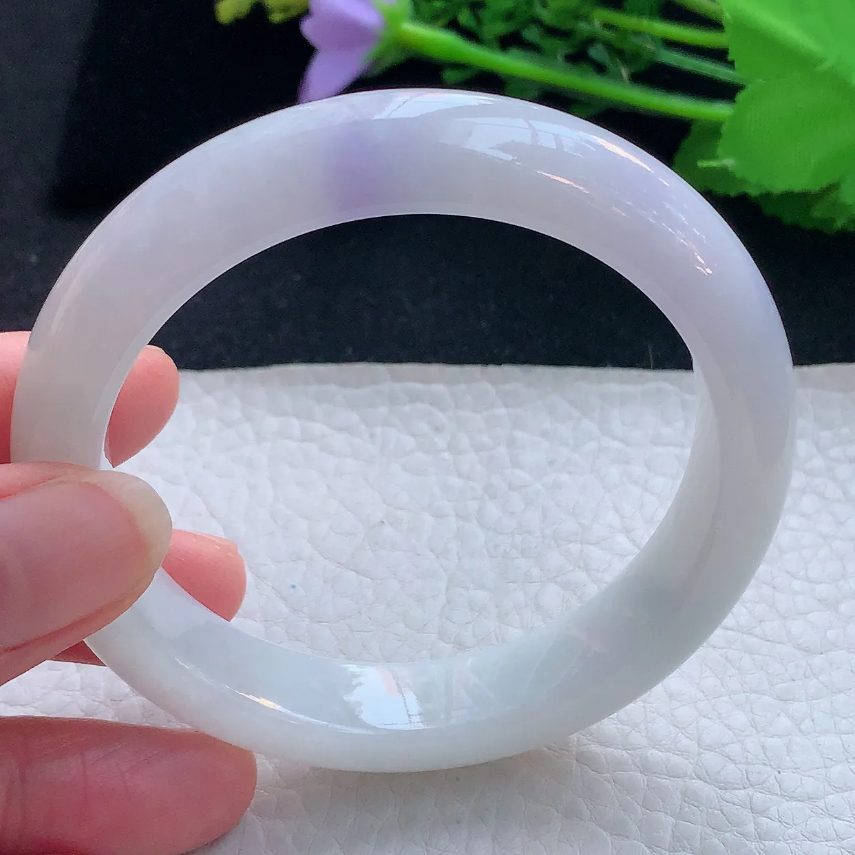 xx自然光57*12.5*8.8平安镯 翡翠a货玉手镯飘紫宽边珠宝玉手环