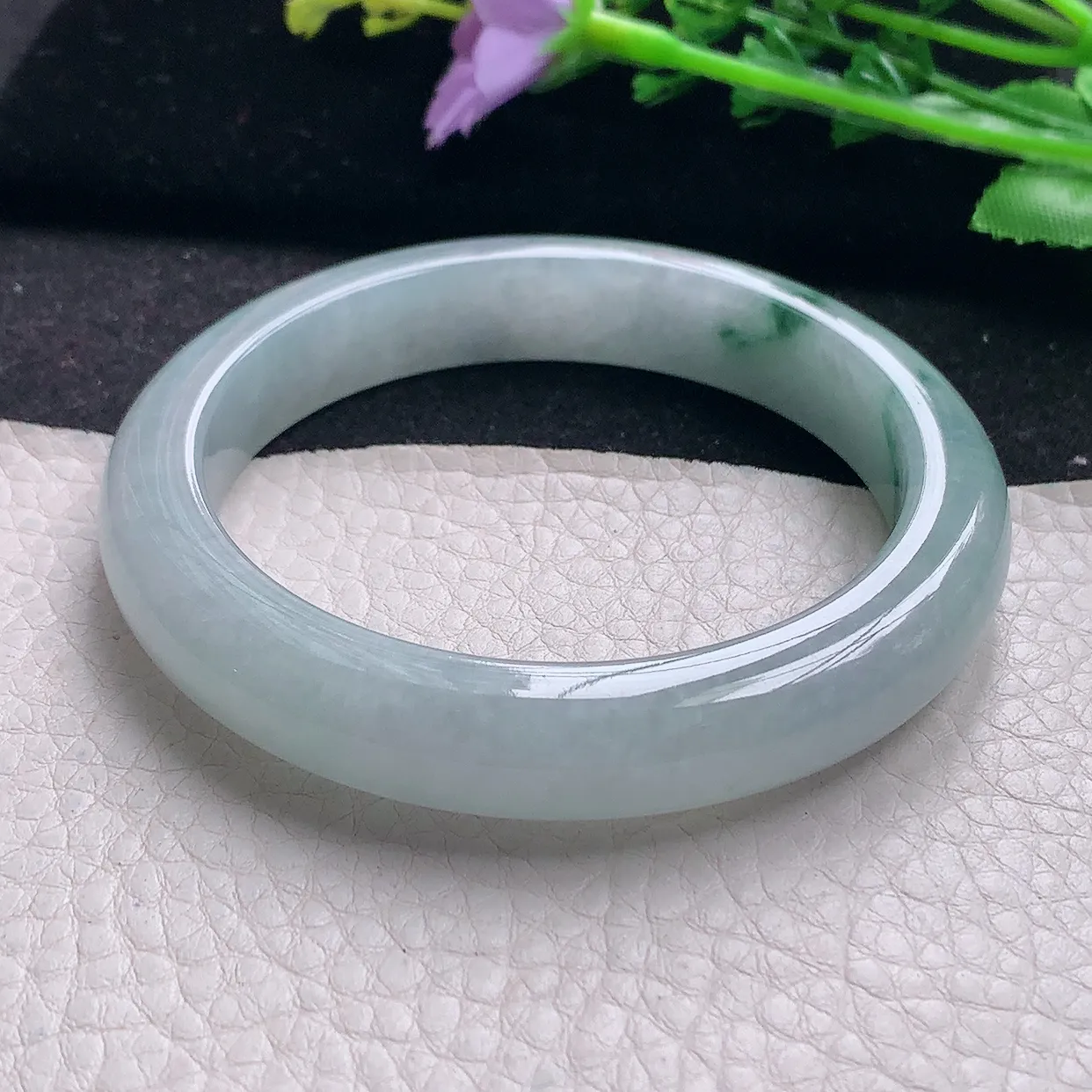 nr自然光57.5*11.5*8.6平安镯 翡翠a货玉手镯冰飘花宽边珠宝玉手环