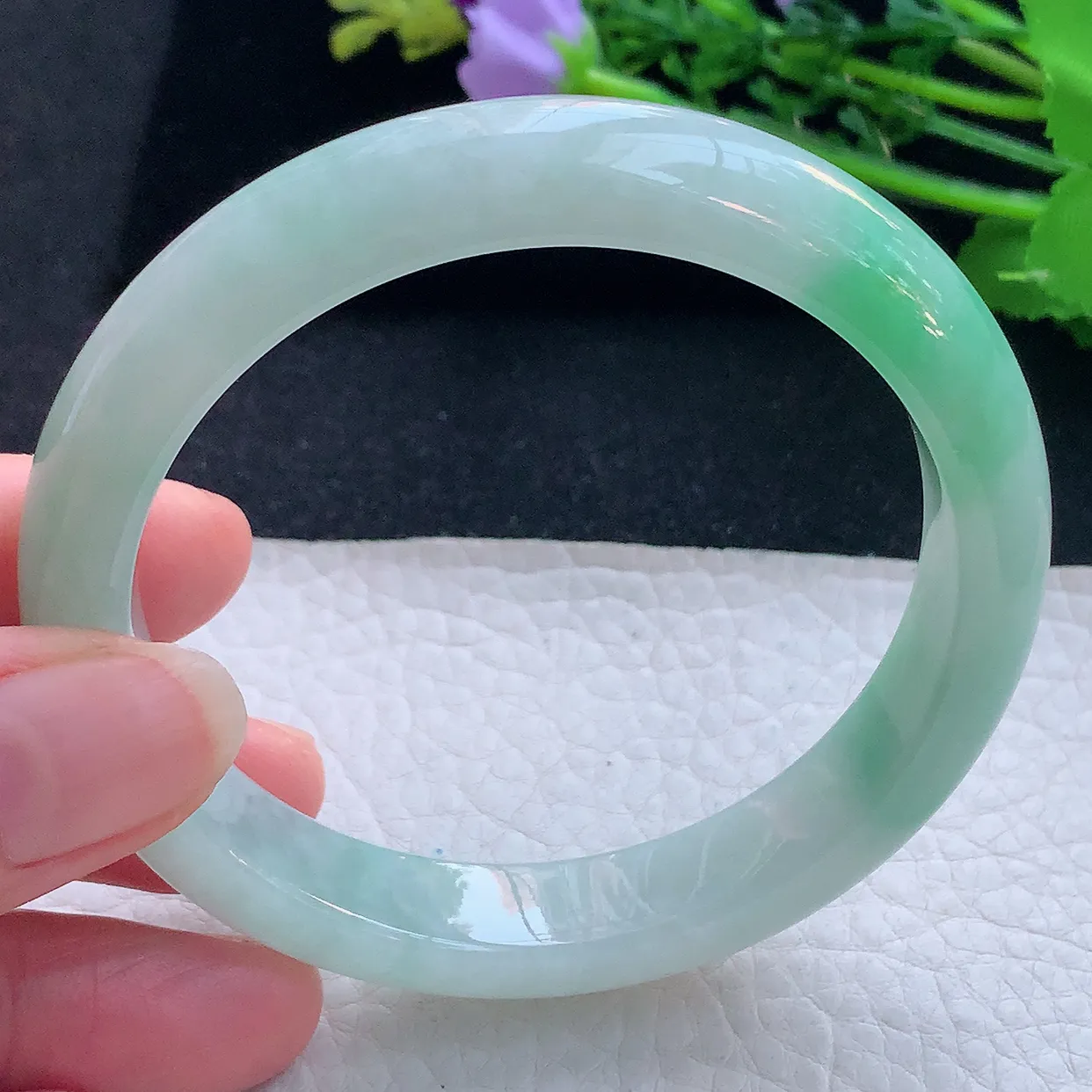 xx自然光59*11.8*8.2平安镯 翡翠a货玉手镯飘绿宽边珠宝玉手环