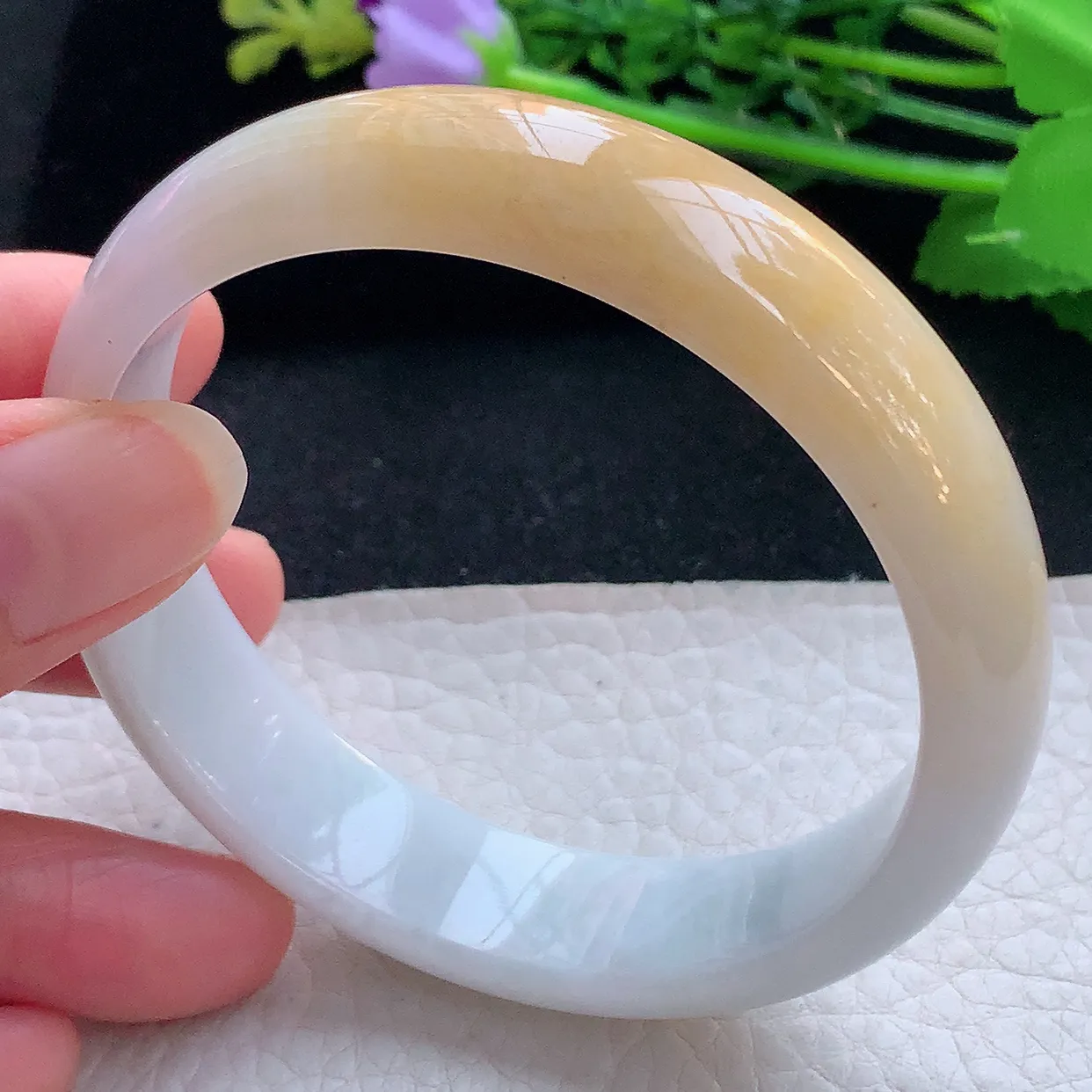 mq自然光59*14.5*7招财平安镯 翡翠a货玉手镯双彩宽边珠宝玉手环