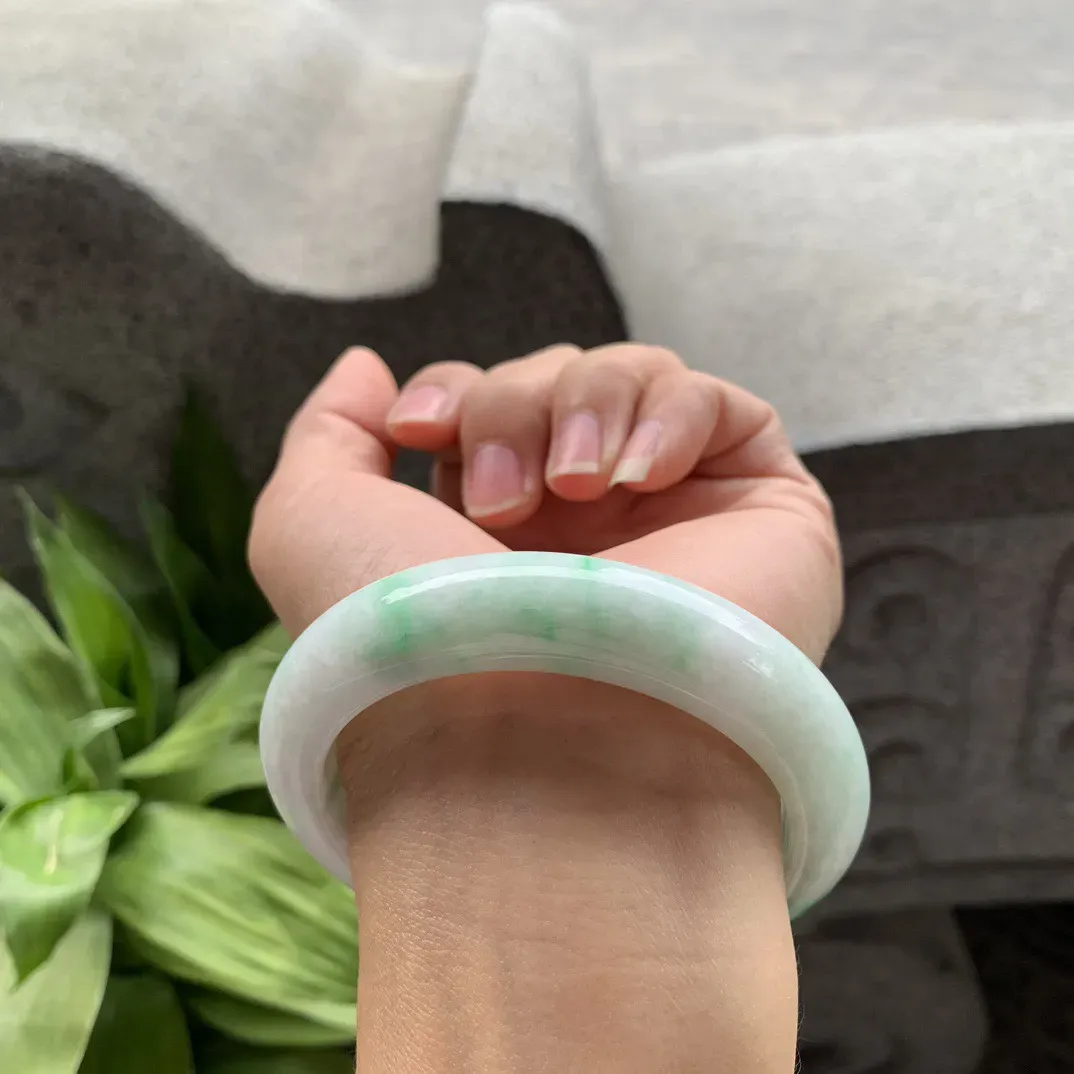 圈口56.9-13.1-10.1 【白底青正圈手镯】正圈56 57可戴