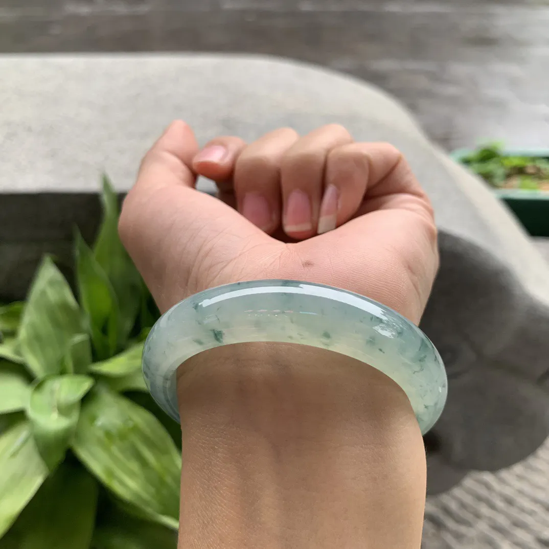 小圈口52.3-12.6-7.9 【冰种飘花正圈手镯】正圈52 53可戴