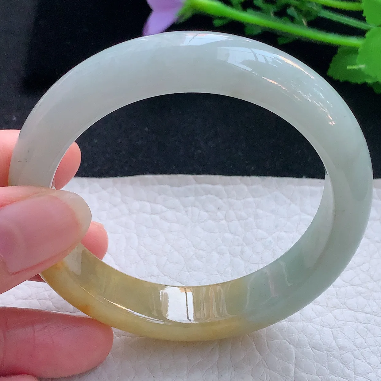 mq自然光55.8*13.5*8.6平安镯 翡翠a货玉手镯半山半水双彩宽边珠宝玉手环