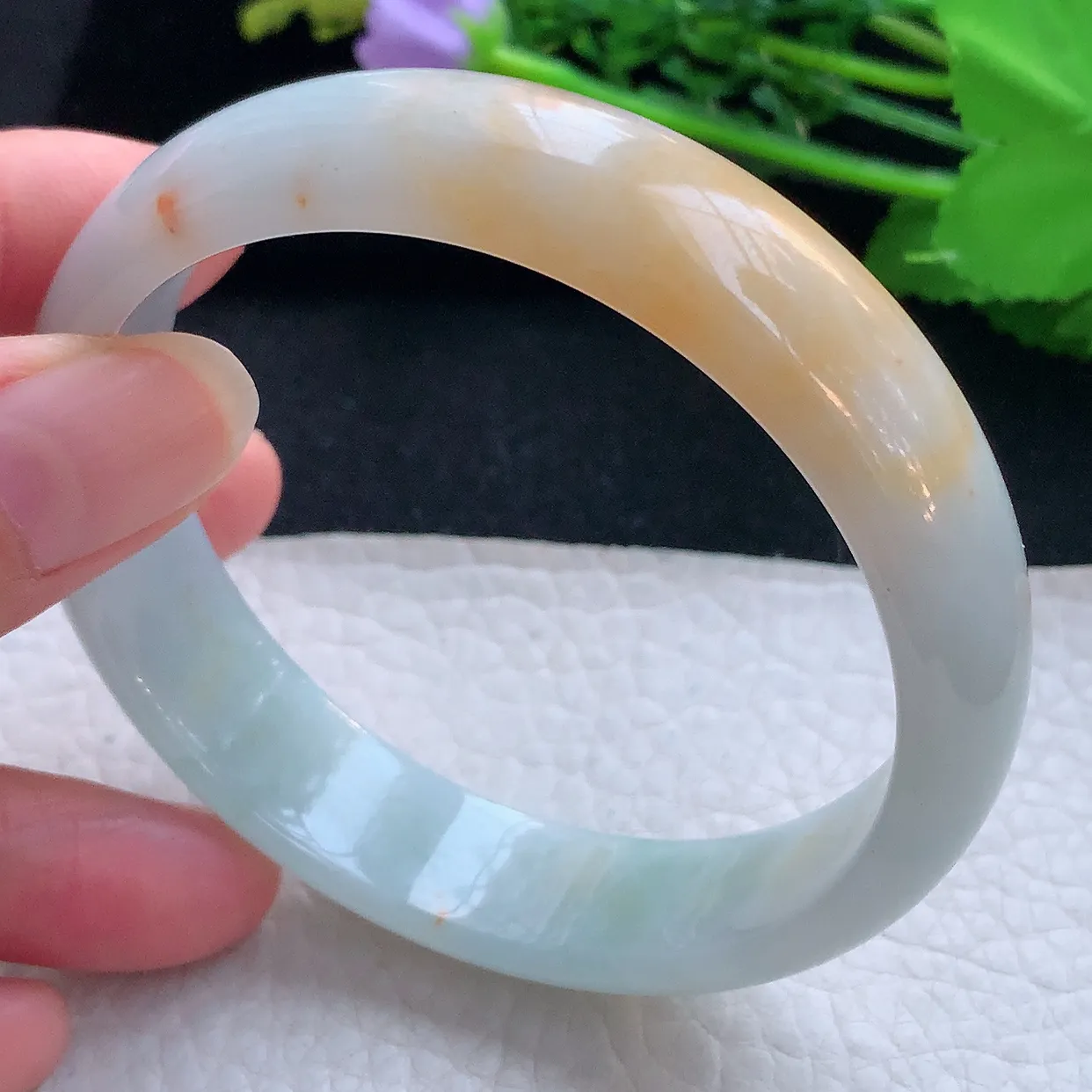 mq大圈口60*15.2*6.8轮胎招财镯 翡翠a货玉手镯双彩宽边珠宝玉手环