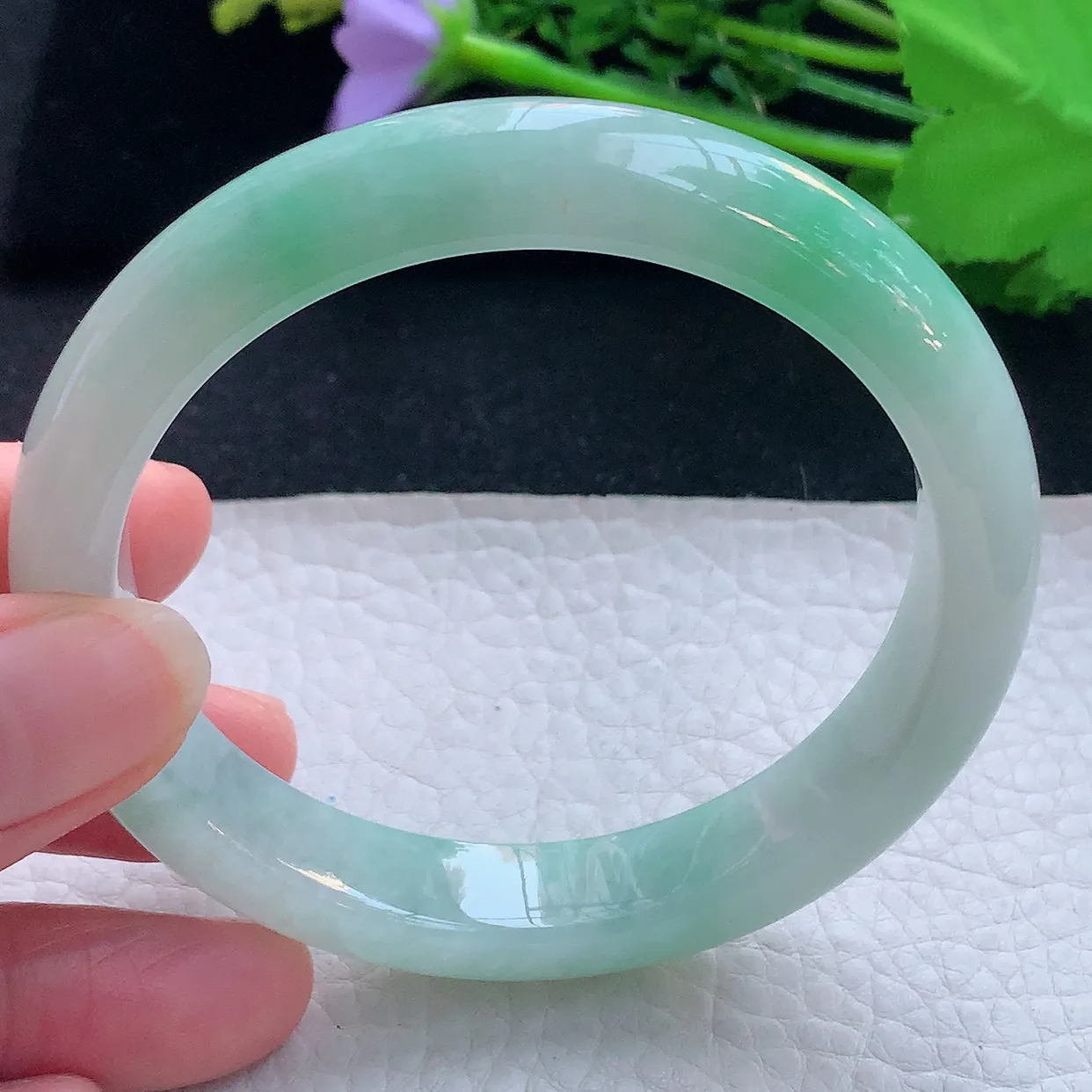 xx自然光59*11.8*8.2平安镯 翡翠a货玉手镯飘绿宽边珠宝玉手环