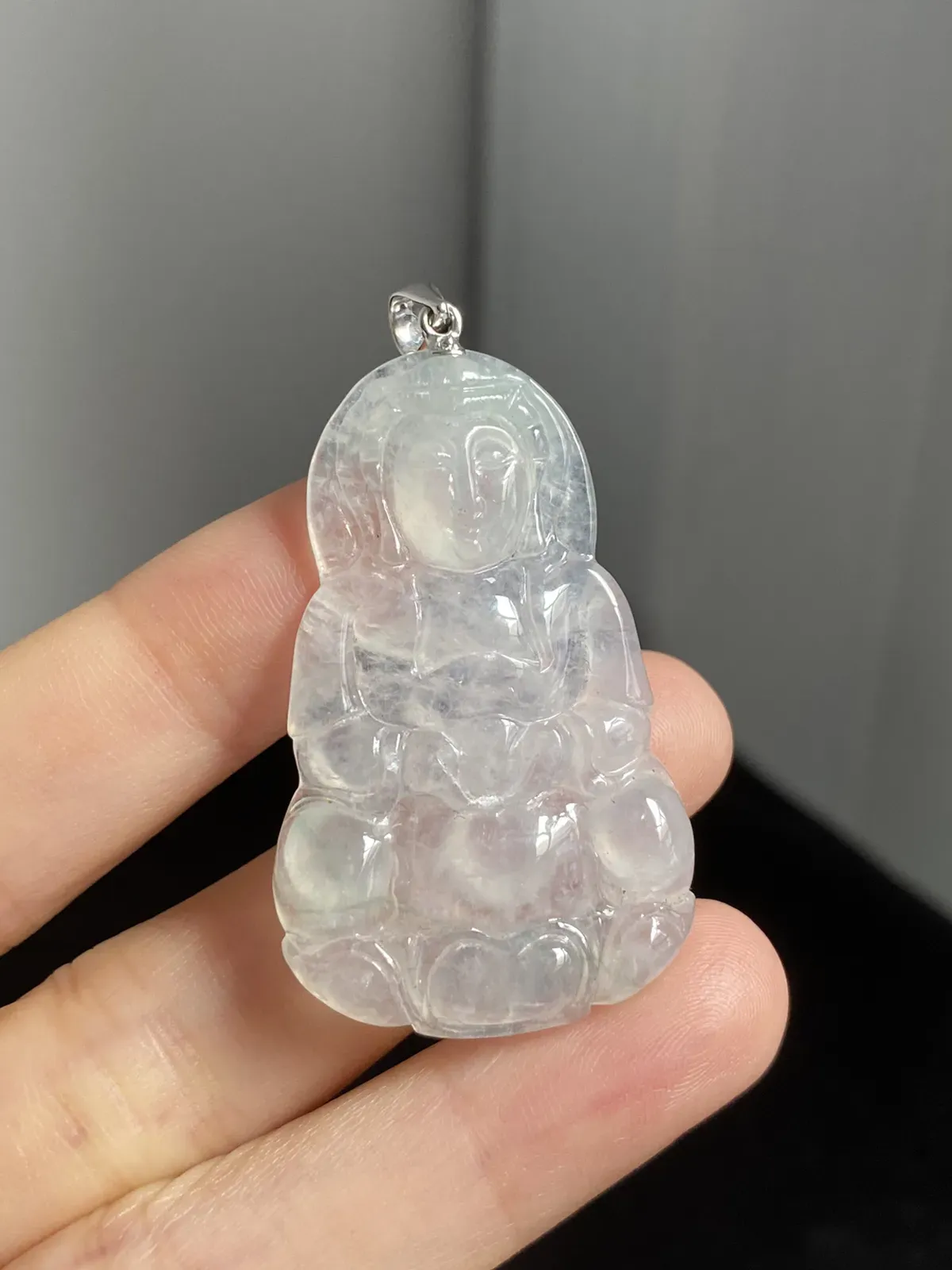 翡翠冰种白色吊坠，印记：G18K